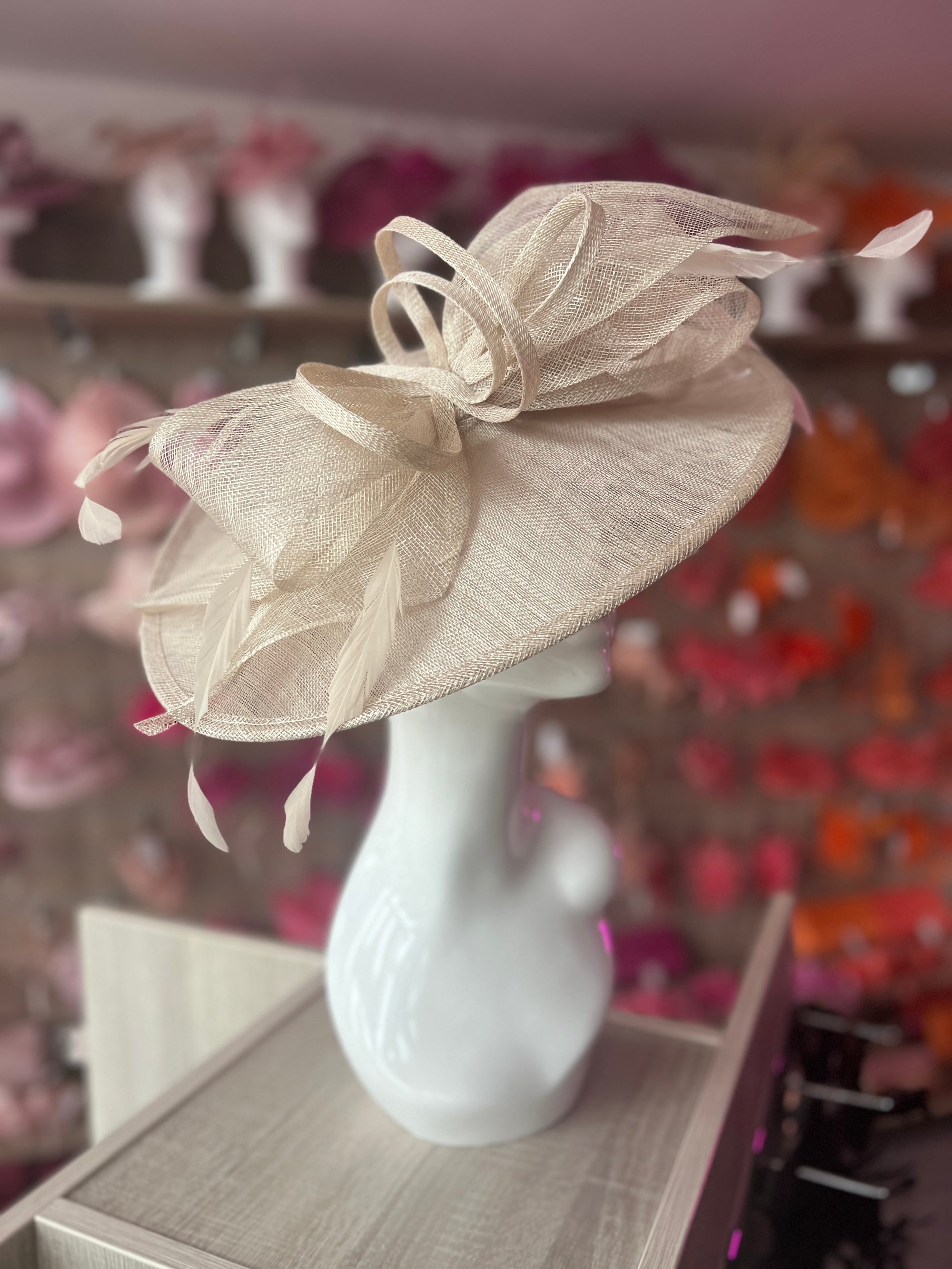 Classic Sinamay Champagne Hatinator with Bow-Fascinators Direct