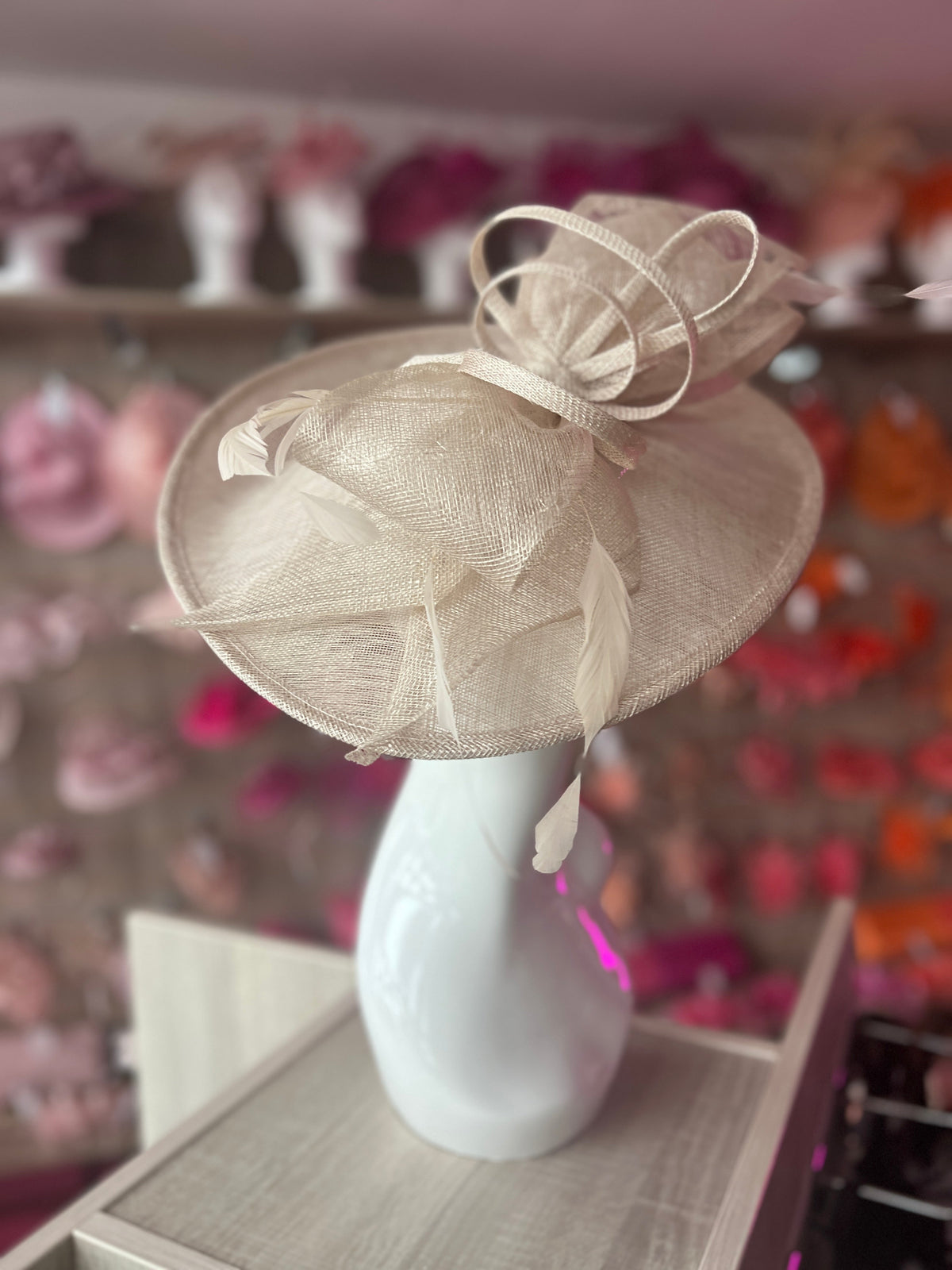Classic Sinamay Champagne Hatinator with Bow-Fascinators Direct