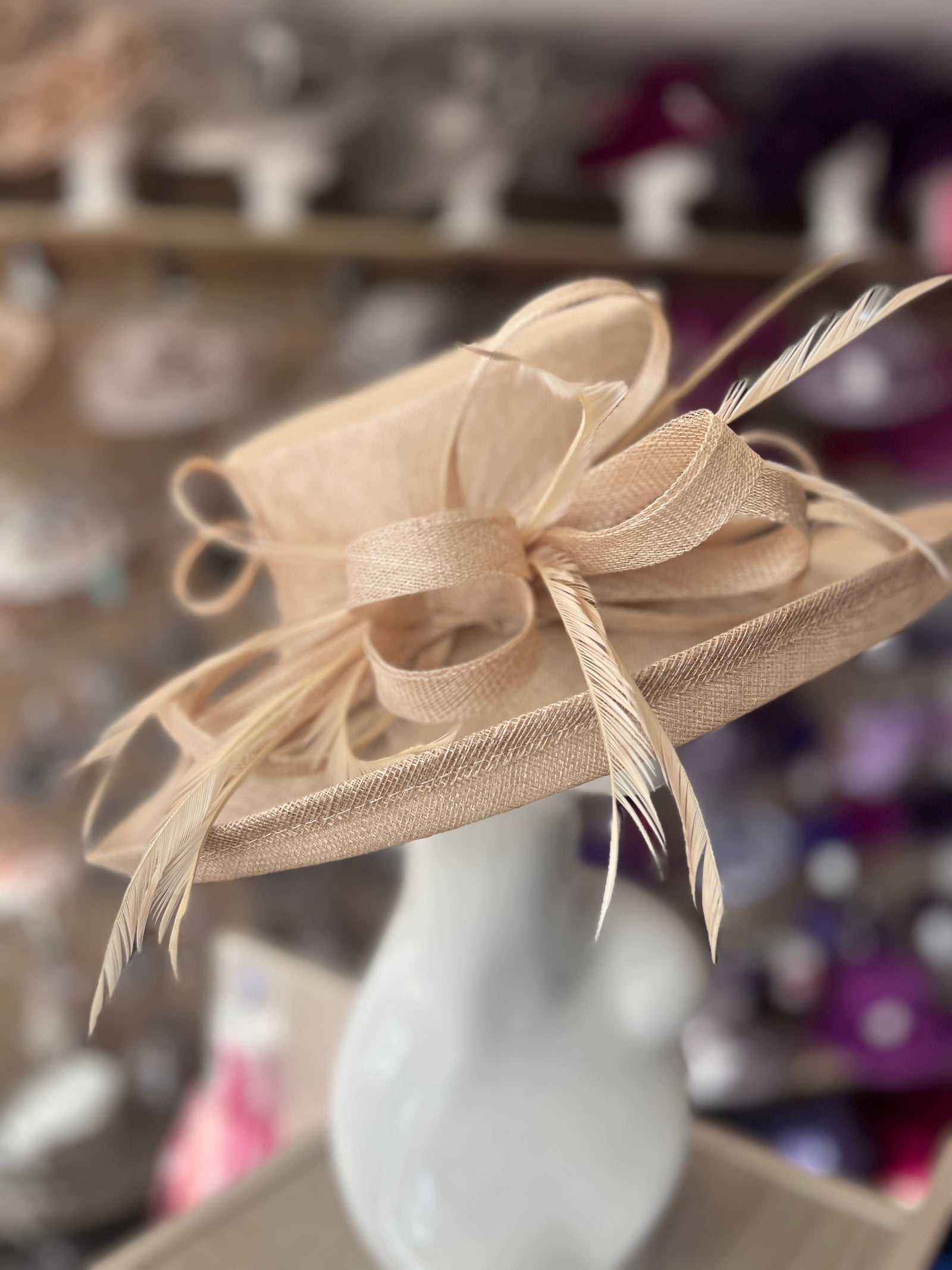 Classic Sinamay Champagne Wedding Hat-Fascinators Direct