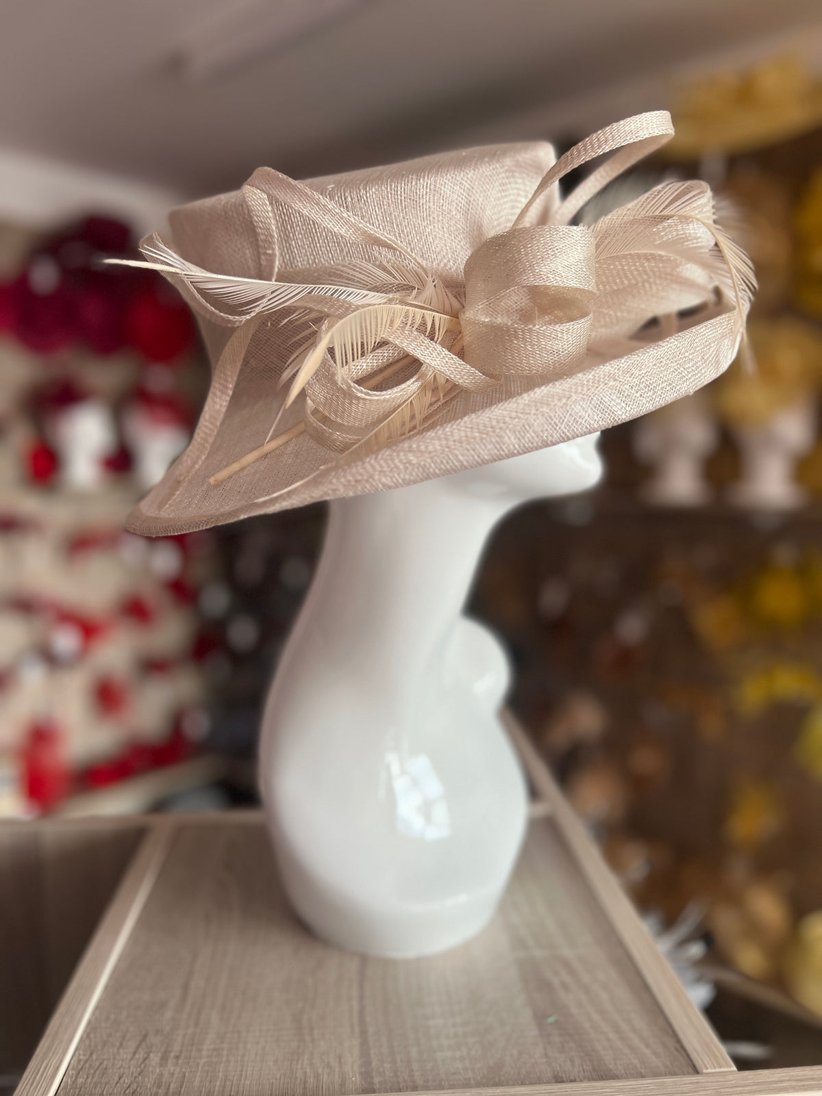 Classic Sinamay Champagne Wedding Hat-Fascinators Direct