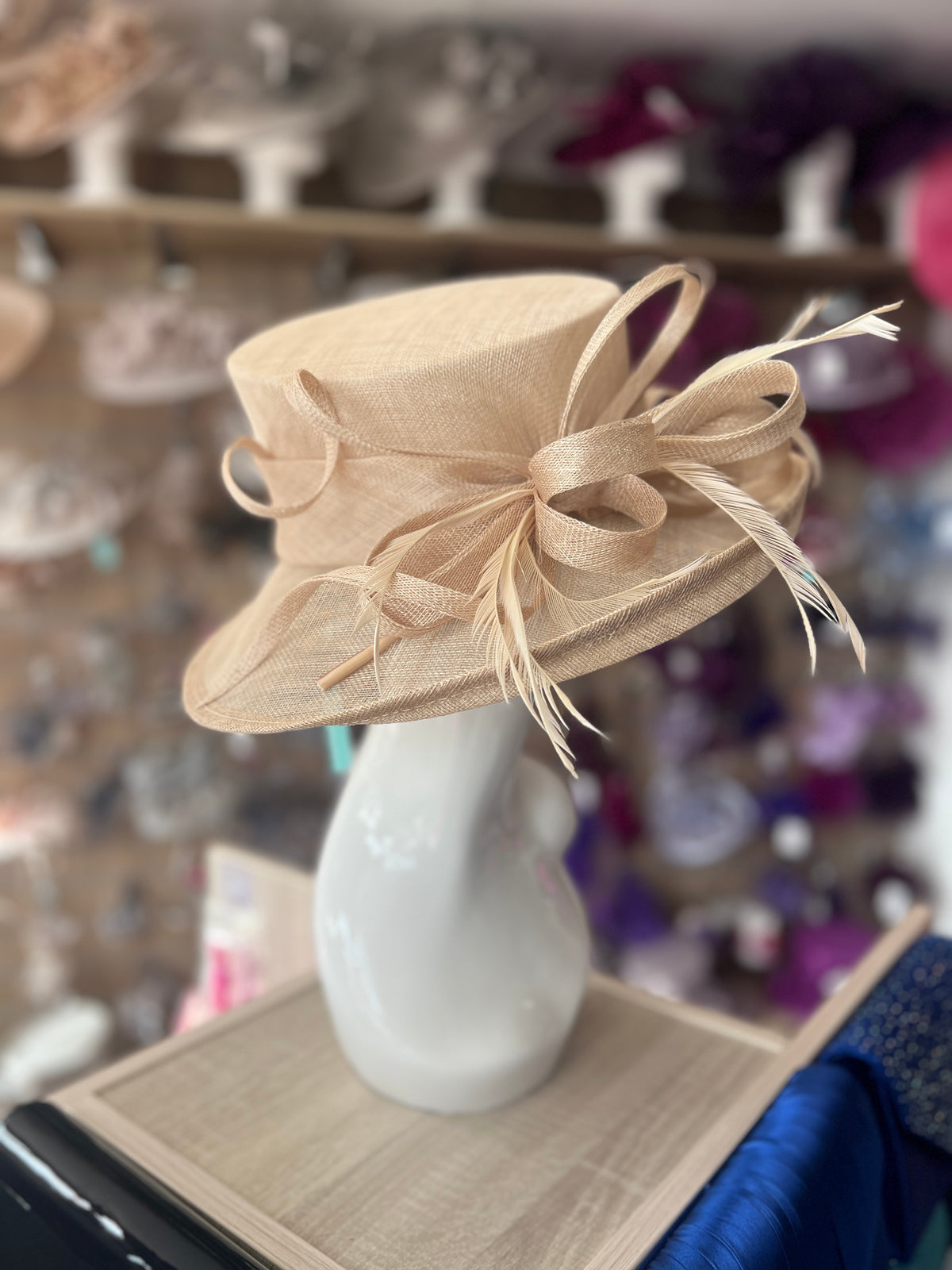 Classic Sinamay Champagne Wedding Hat-Fascinators Direct