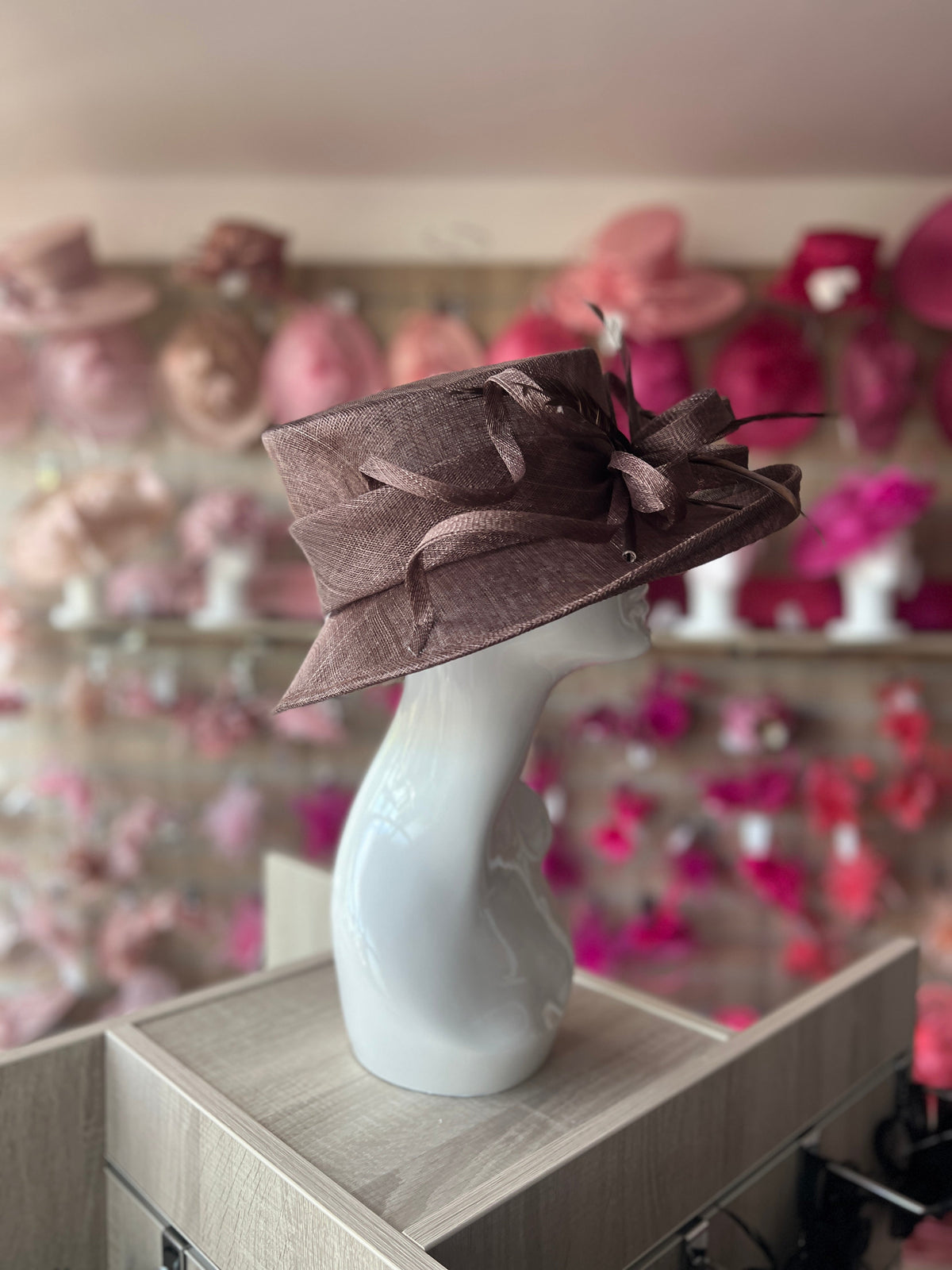 Classic Sinamay Coffee Brown Wedding Hat-Fascinators Direct