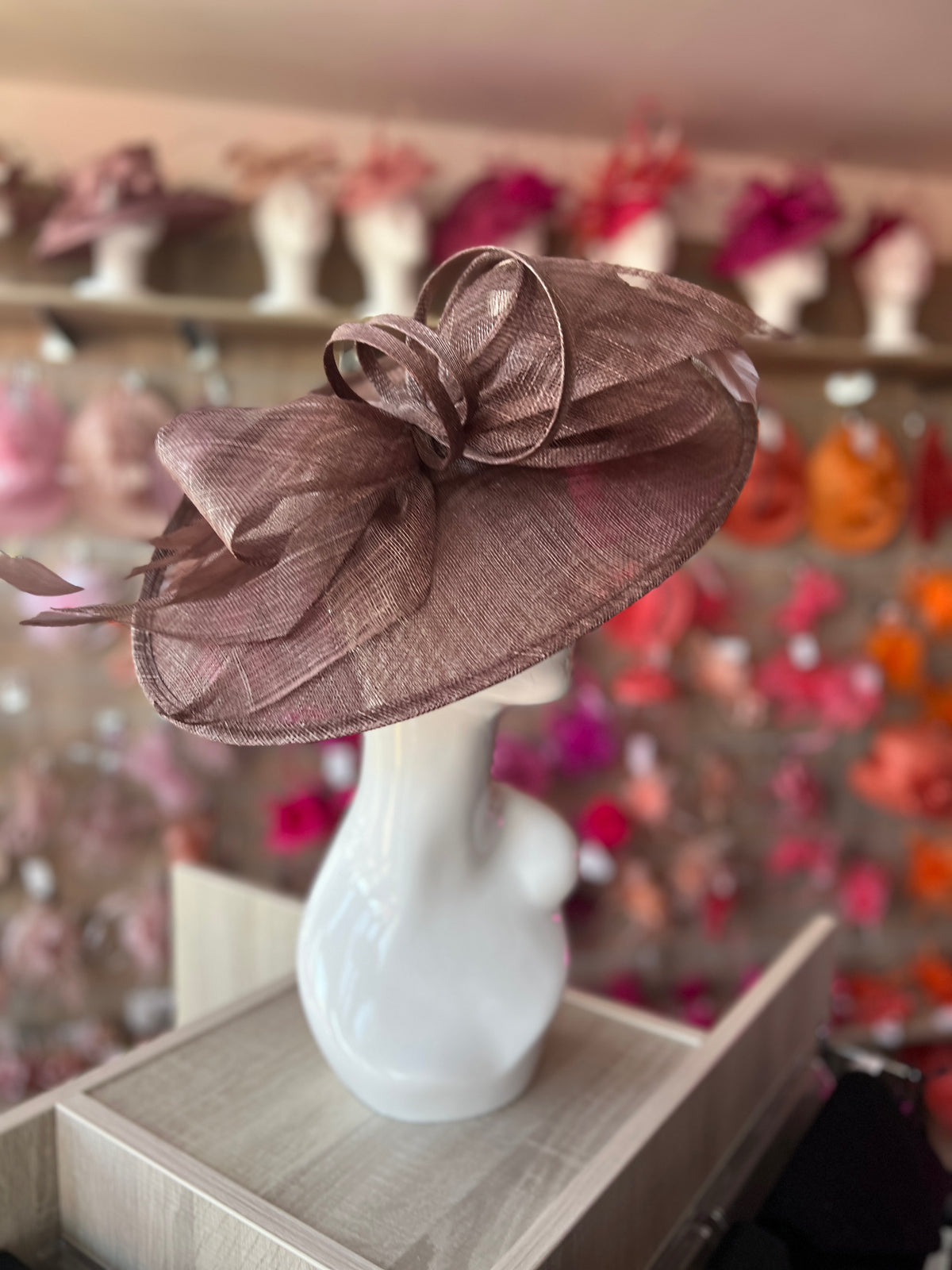 Classic Sinamay Coffee Hatinator with Bow-Fascinators Direct
