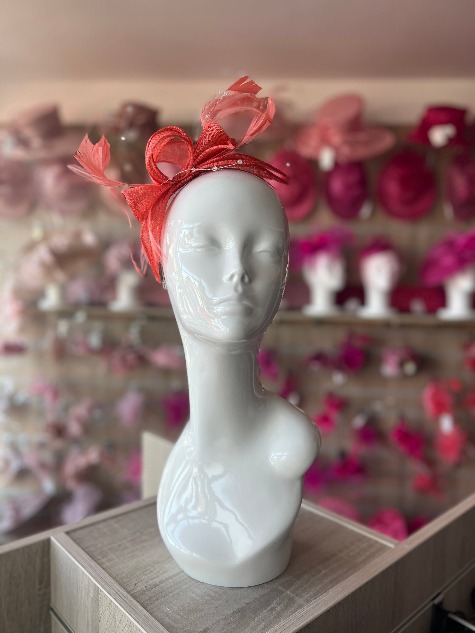 Classic Sinamay Coral Fascinator-Fascinators Direct