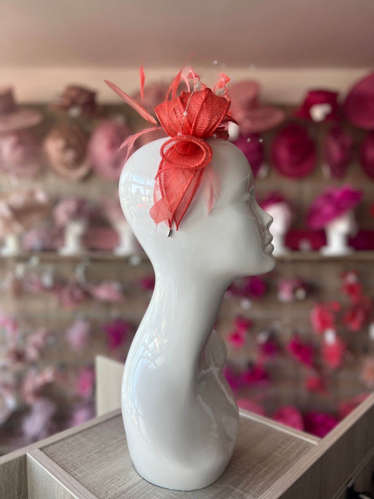 Classic Sinamay Coral Fascinator-Fascinators Direct