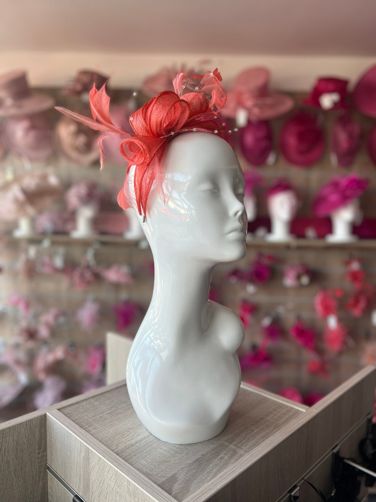 Classic Sinamay Coral Fascinator-Fascinators Direct
