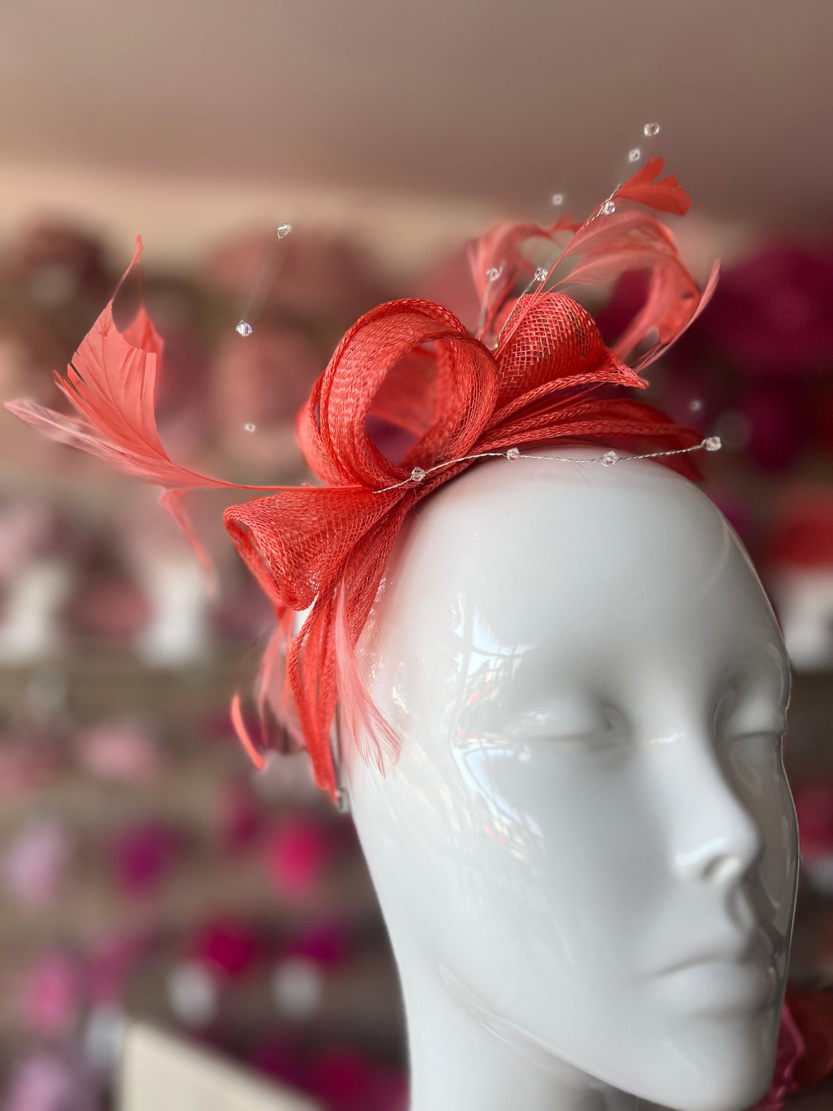 Classic Sinamay Coral Fascinator-Fascinators Direct