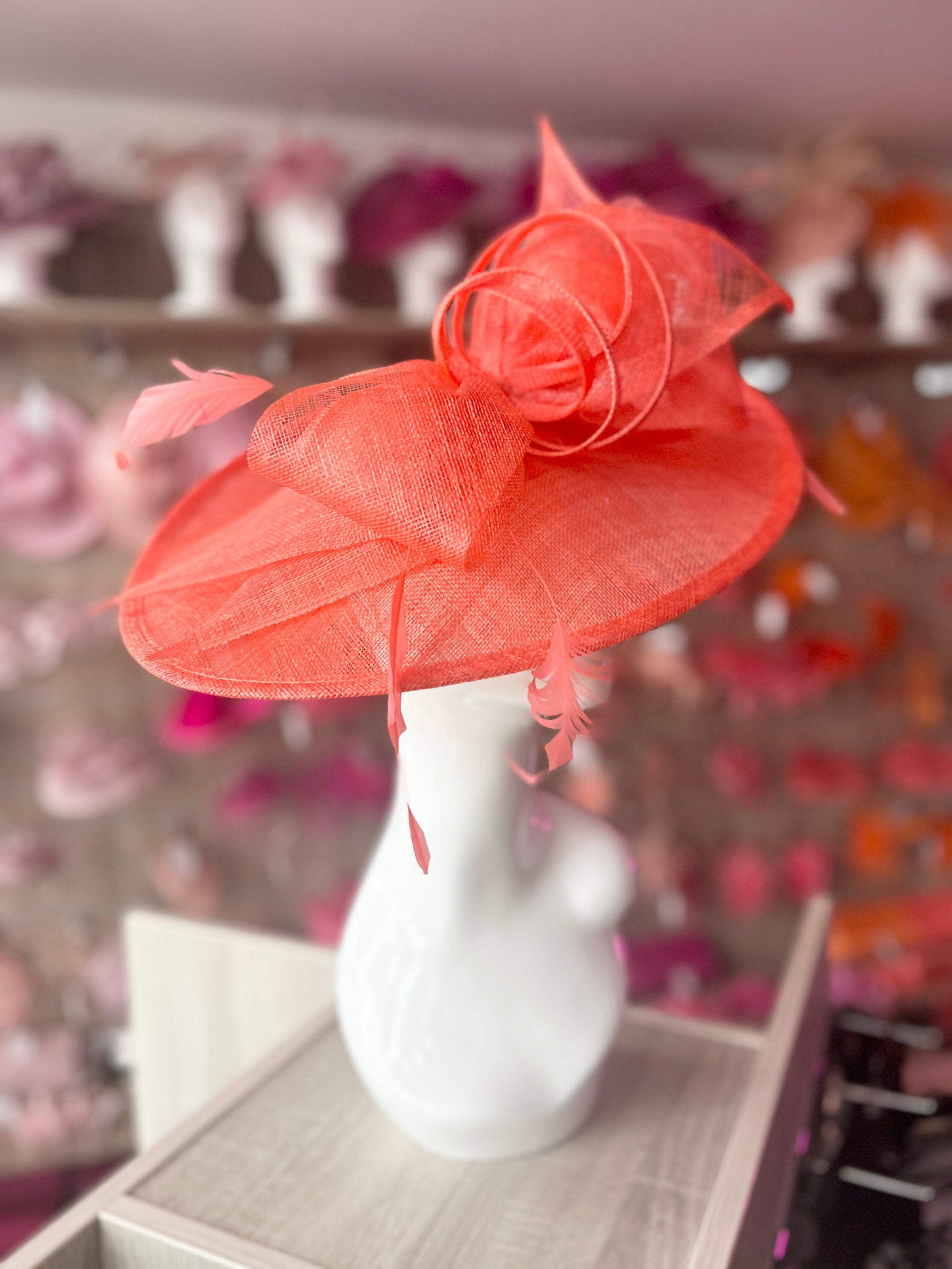 Classic Sinamay Coral Hatinator with Bow-Fascinators Direct