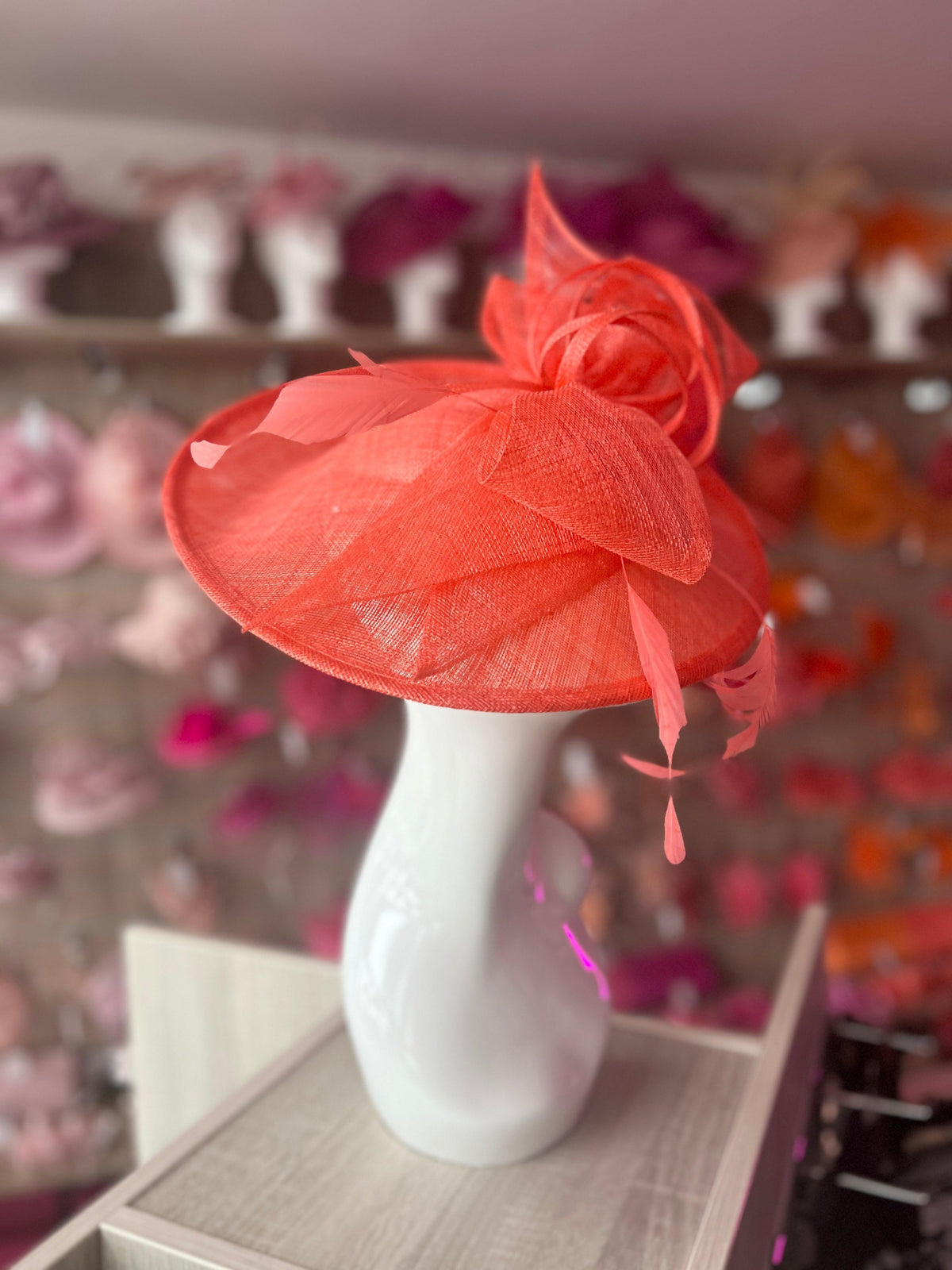 Classic Sinamay Coral Hatinator with Bow-Fascinators Direct