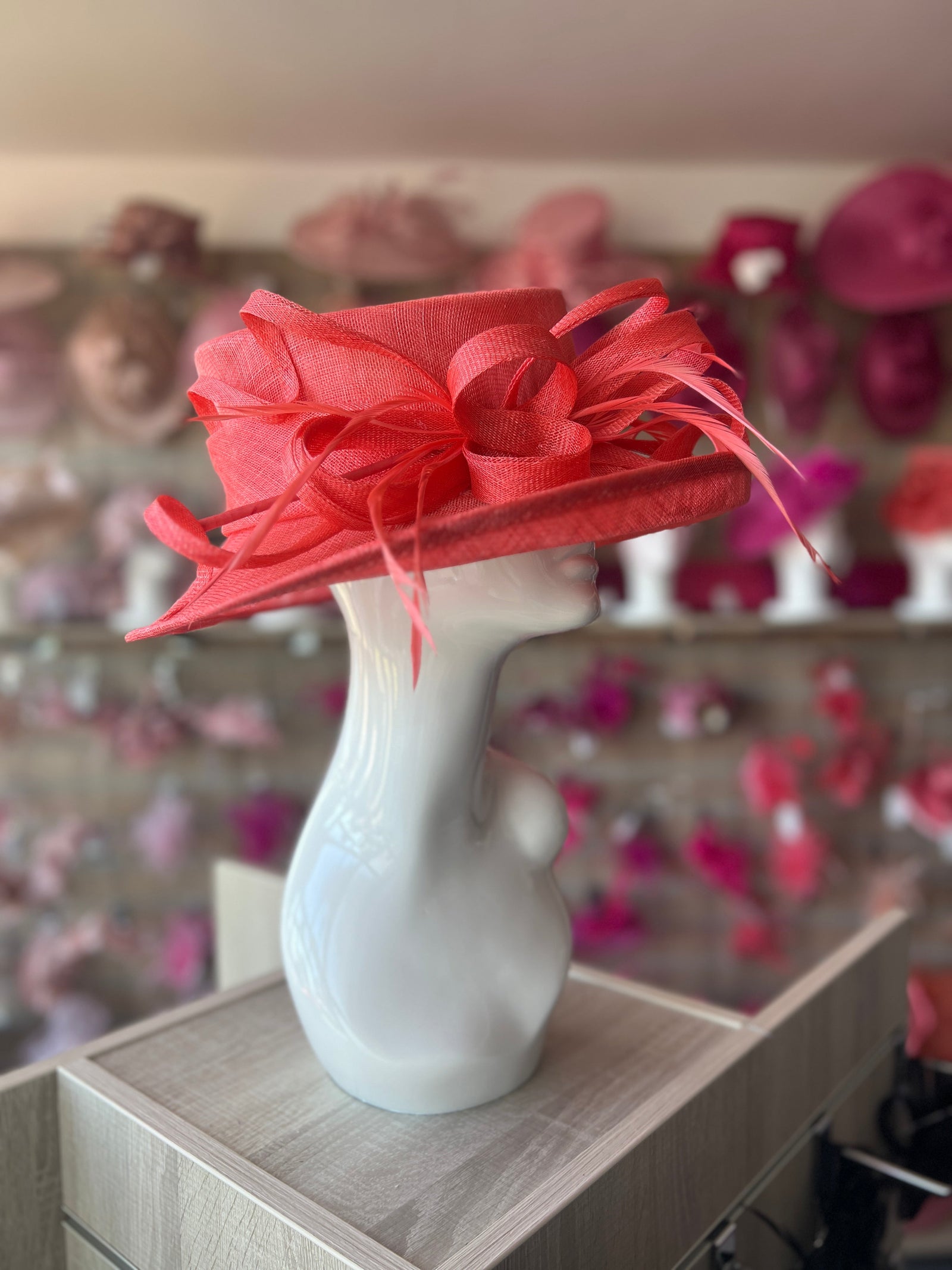 Classic Sinamay Coral Wedding Hat-Fascinators Direct