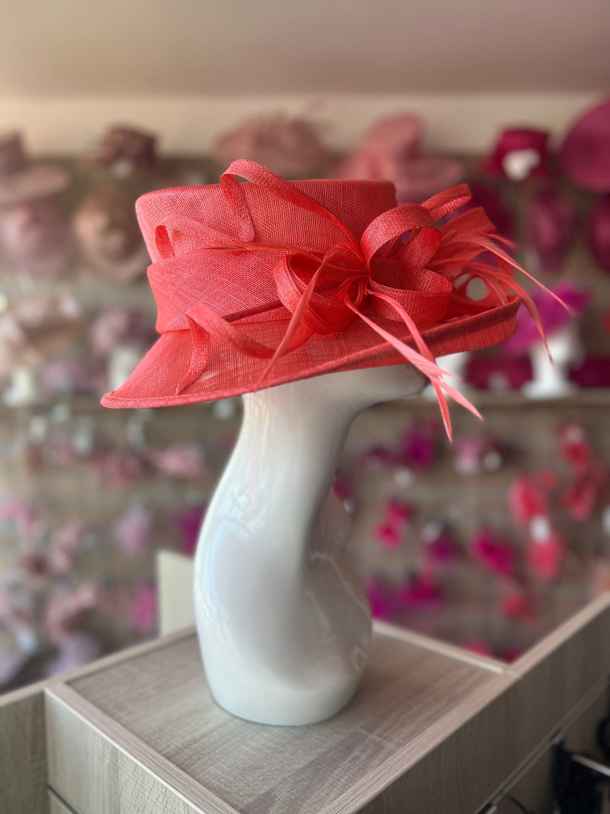 Classic Sinamay Coral Wedding Hat-Fascinators Direct