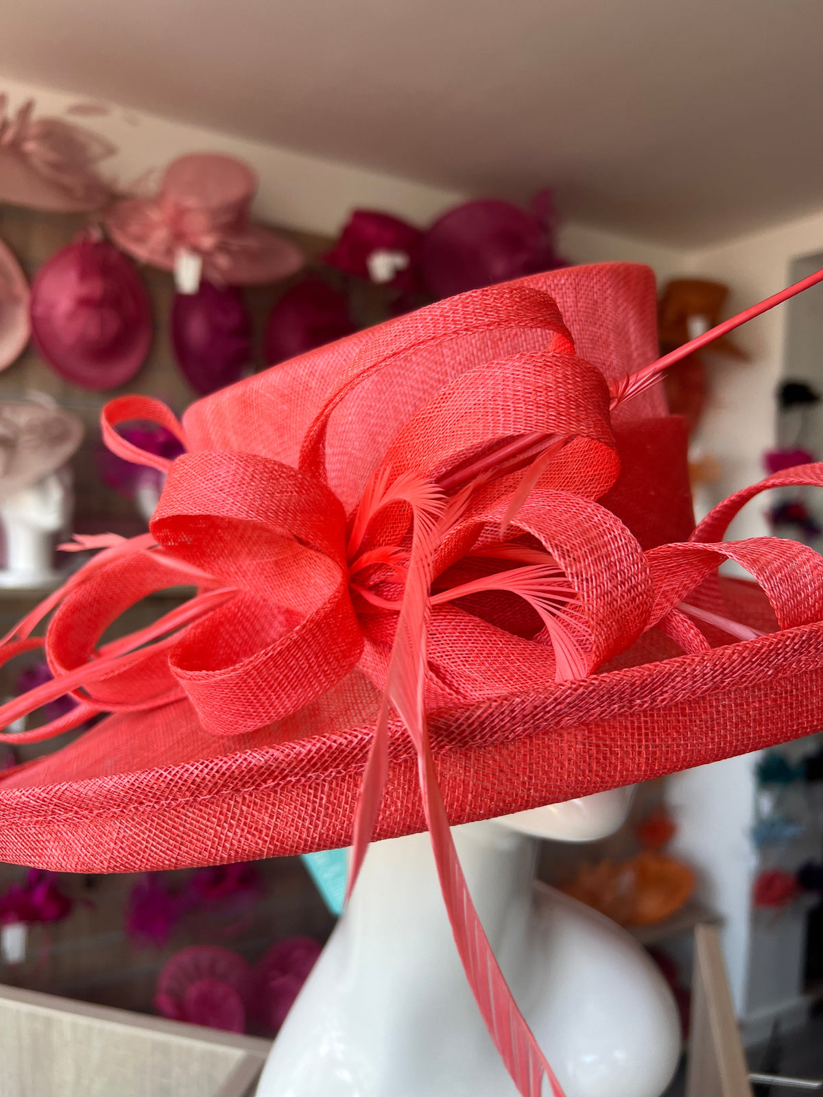 Classic Sinamay Coral Wedding Hat-Fascinators Direct