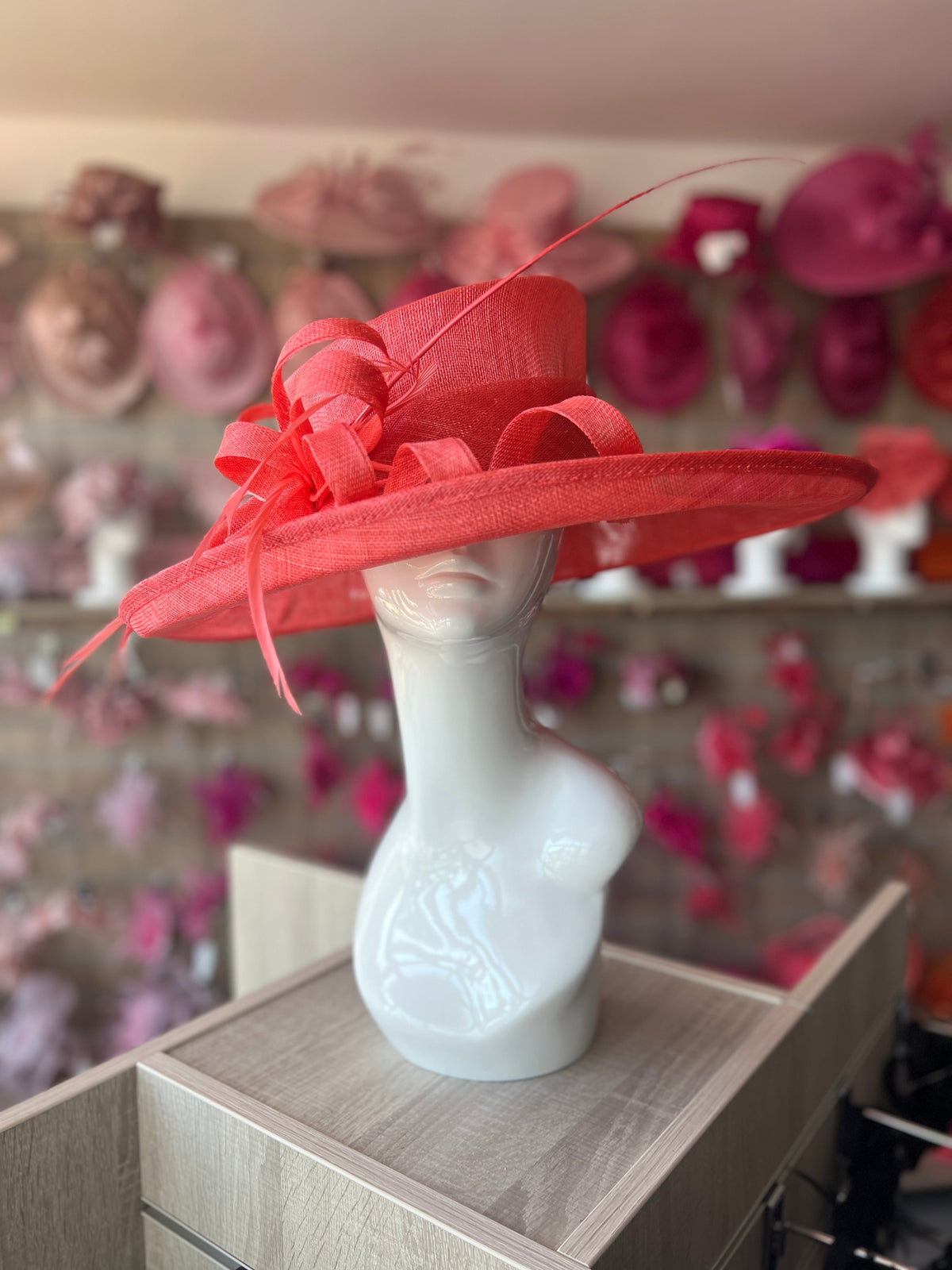 Classic Sinamay Coral Wedding Hat-Fascinators Direct