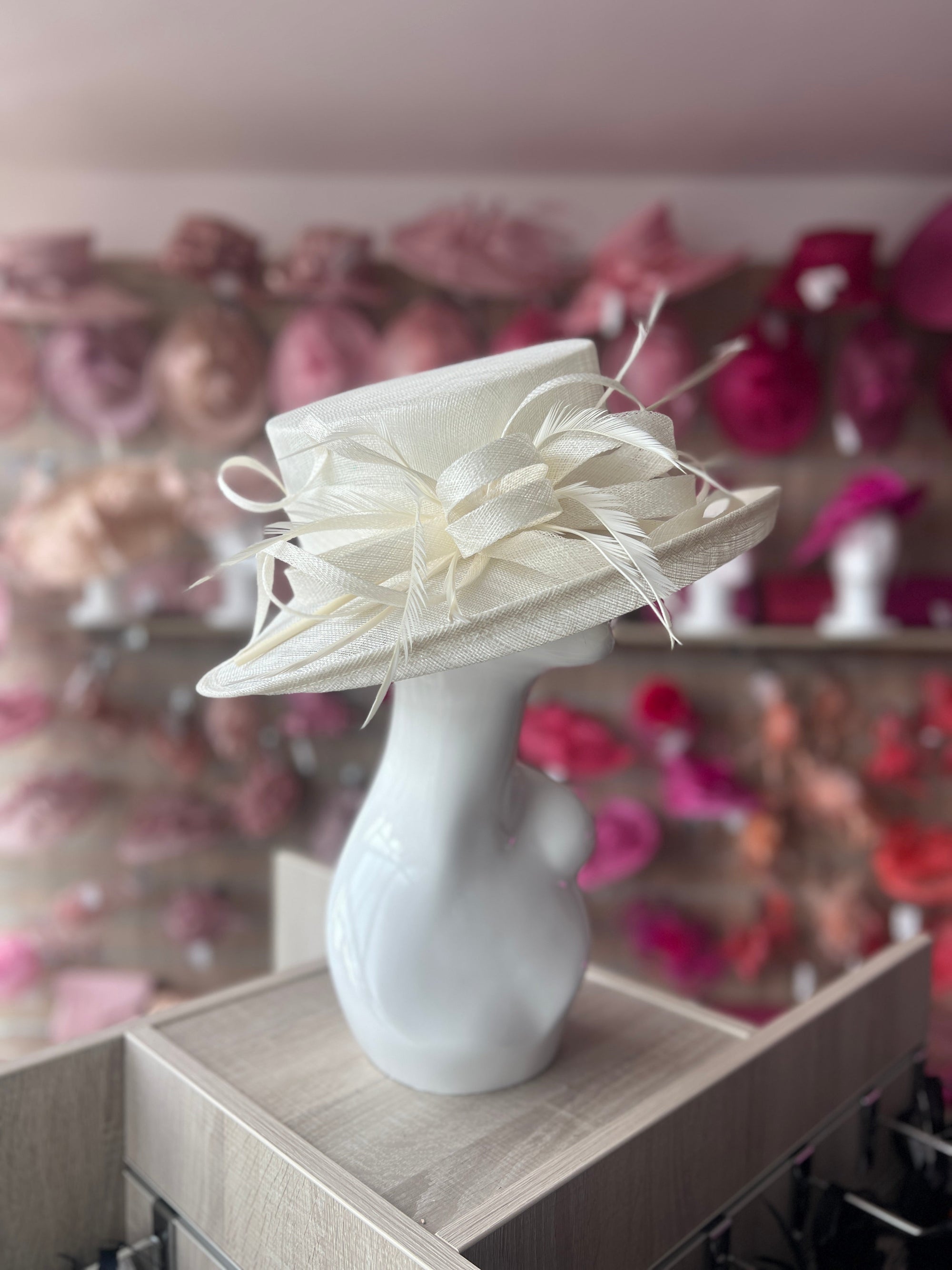 Classic Sinamay Cream Wedding Hat-Fascinators Direct