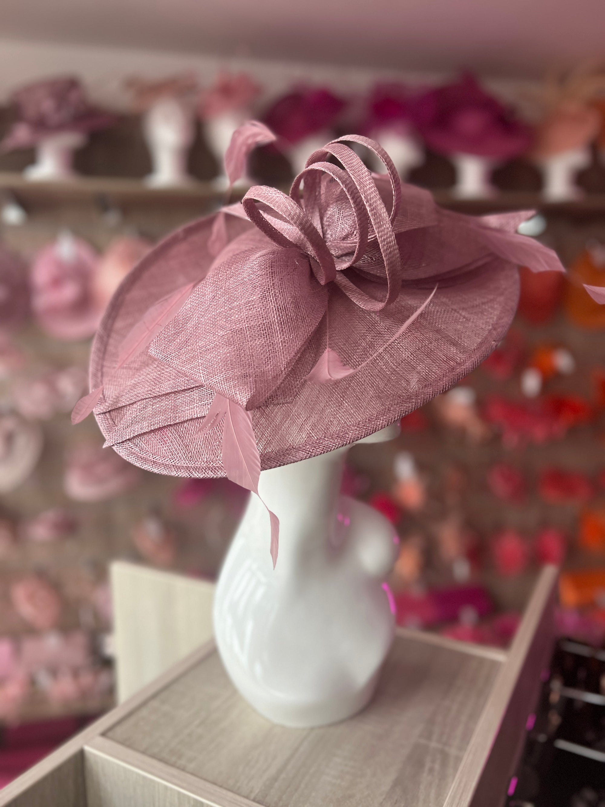 Classic Sinamay Dusky Pink Hatinator with Bow-Fascinators Direct