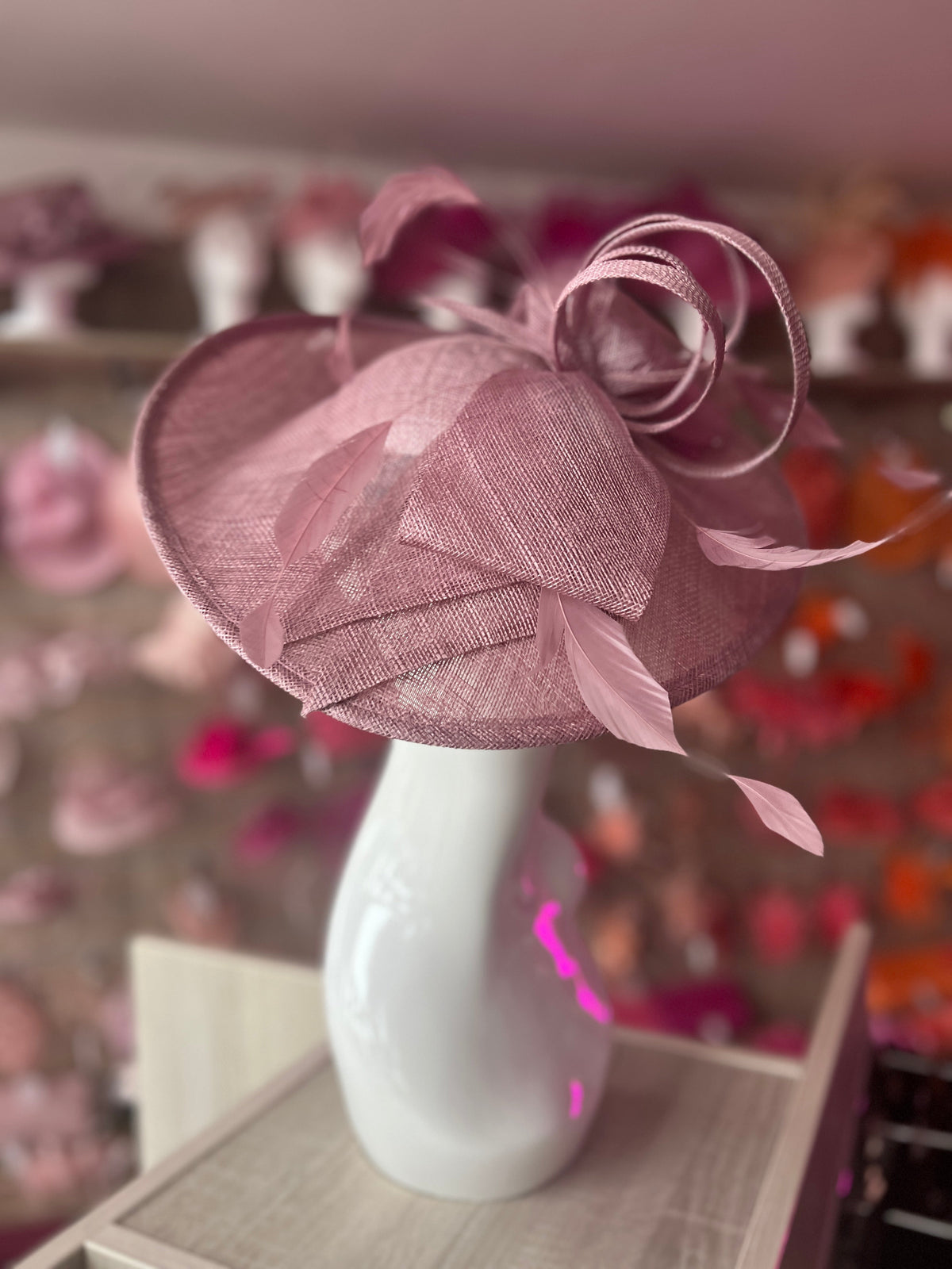 Classic Sinamay Dusky Pink Hatinator with Bow-Fascinators Direct