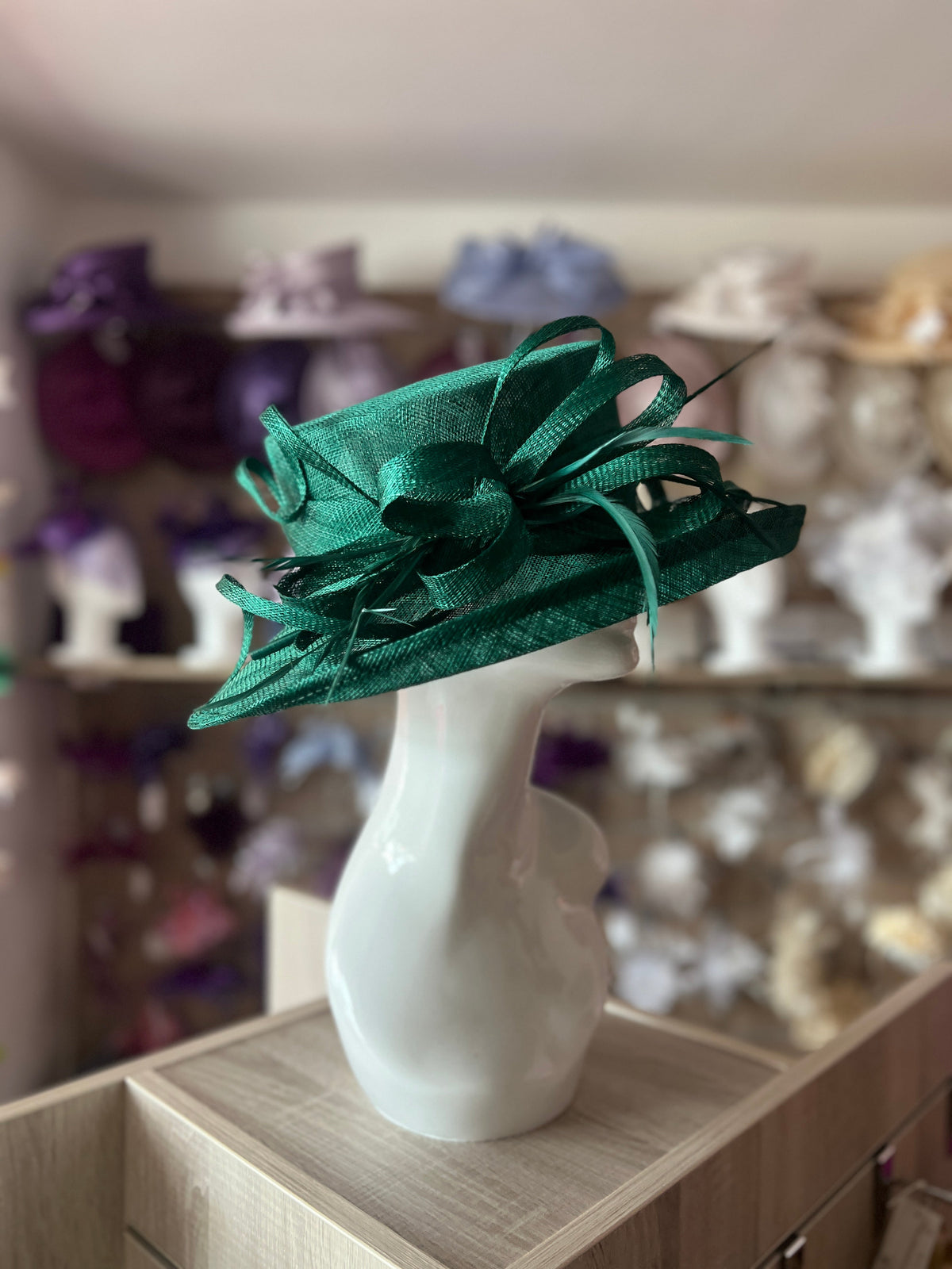 Classic Sinamay Emerald Green Wedding Hat-Fascinators Direct