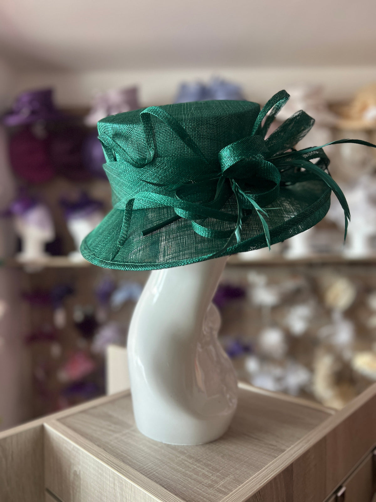 Classic Sinamay Emerald Green Wedding Hat-Fascinators Direct