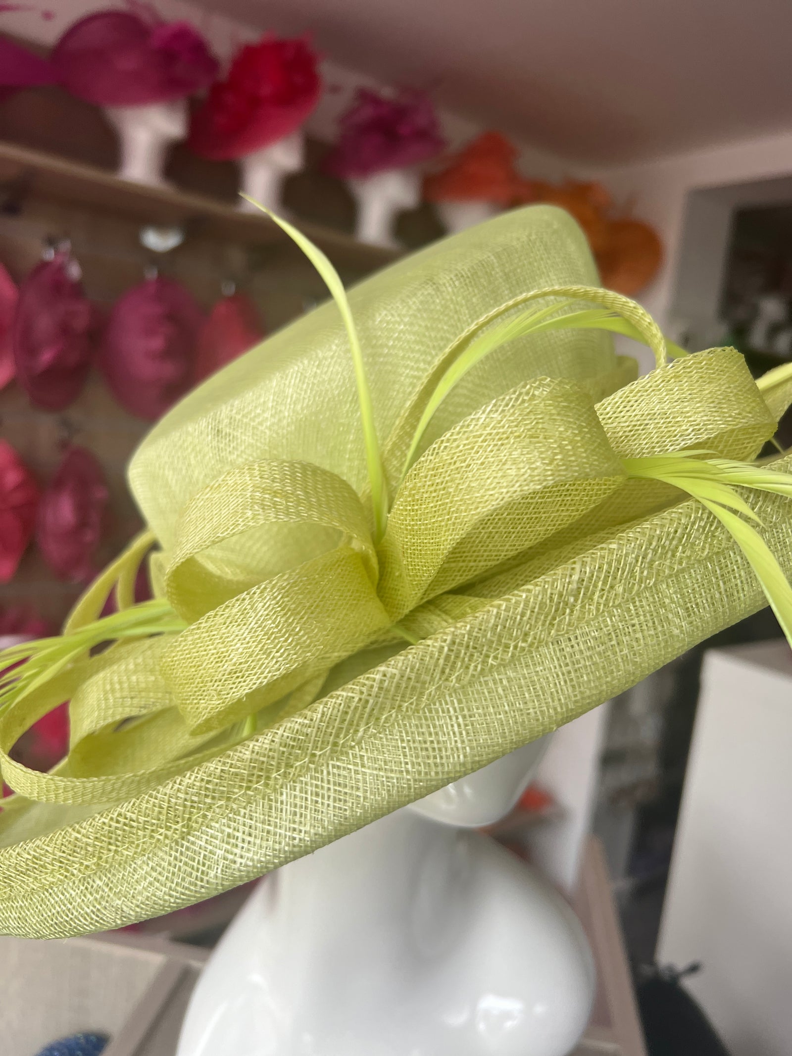 Classic Sinamay Flo Green Wedding Hat-Fascinators Direct