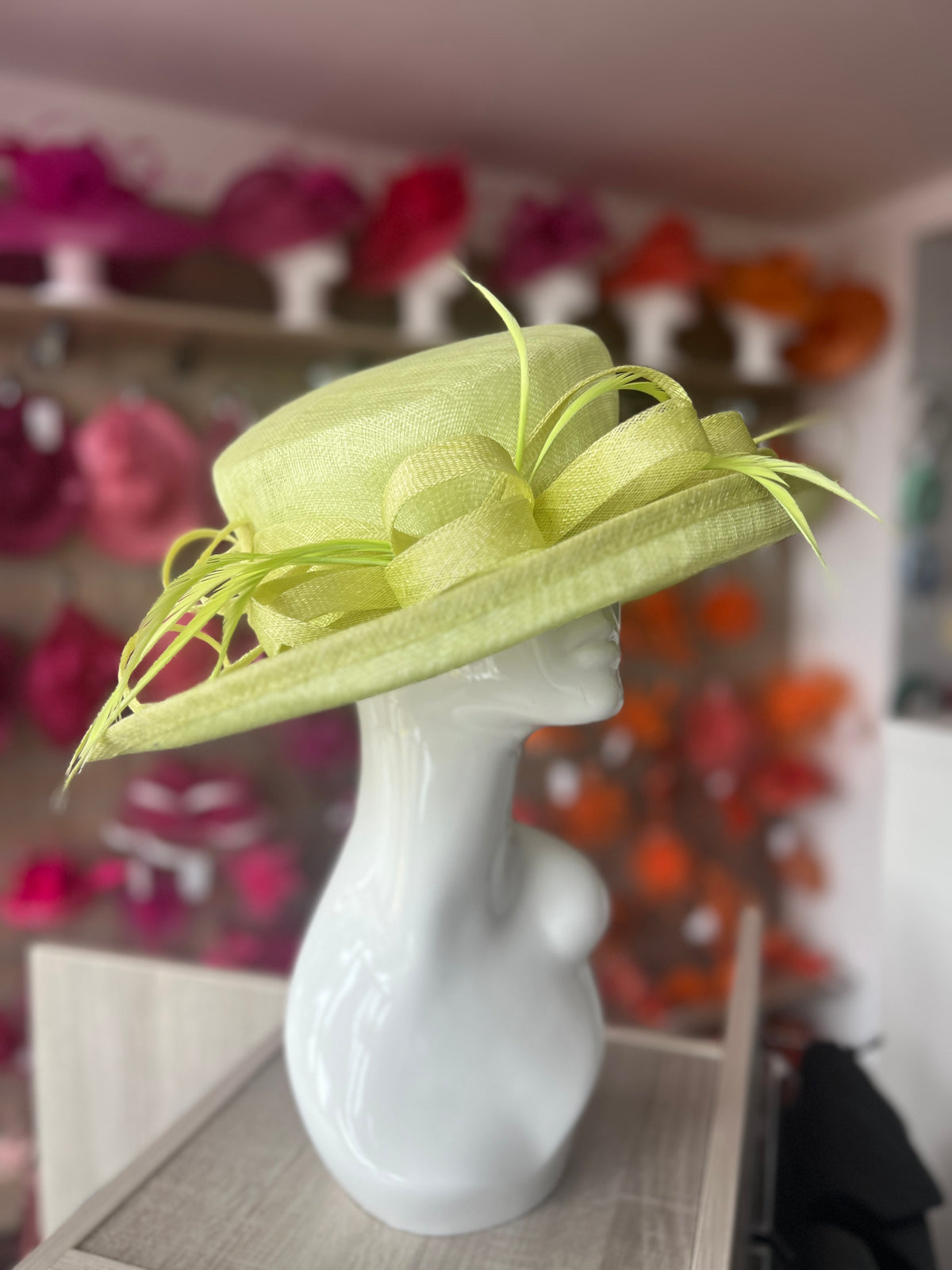 Classic Sinamay Flo Green Wedding Hat-Fascinators Direct