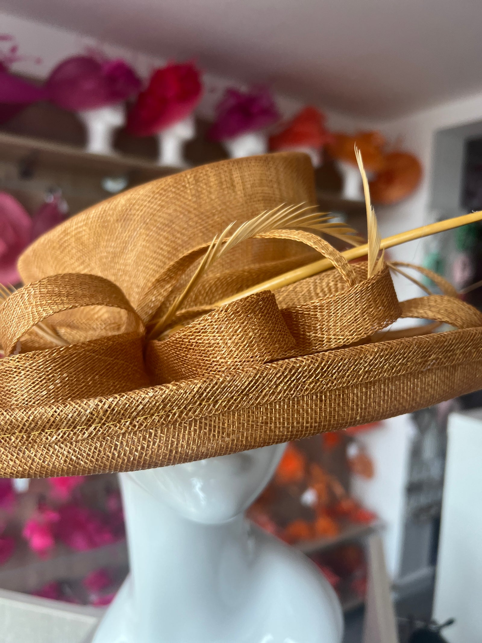 Classic Sinamay Gold Wedding Hat-Fascinators Direct