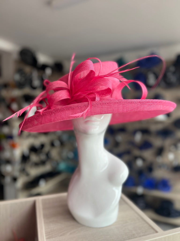 Classic Sinamay Hot Pink Cerise Wedding Hat for Weddings Race Days