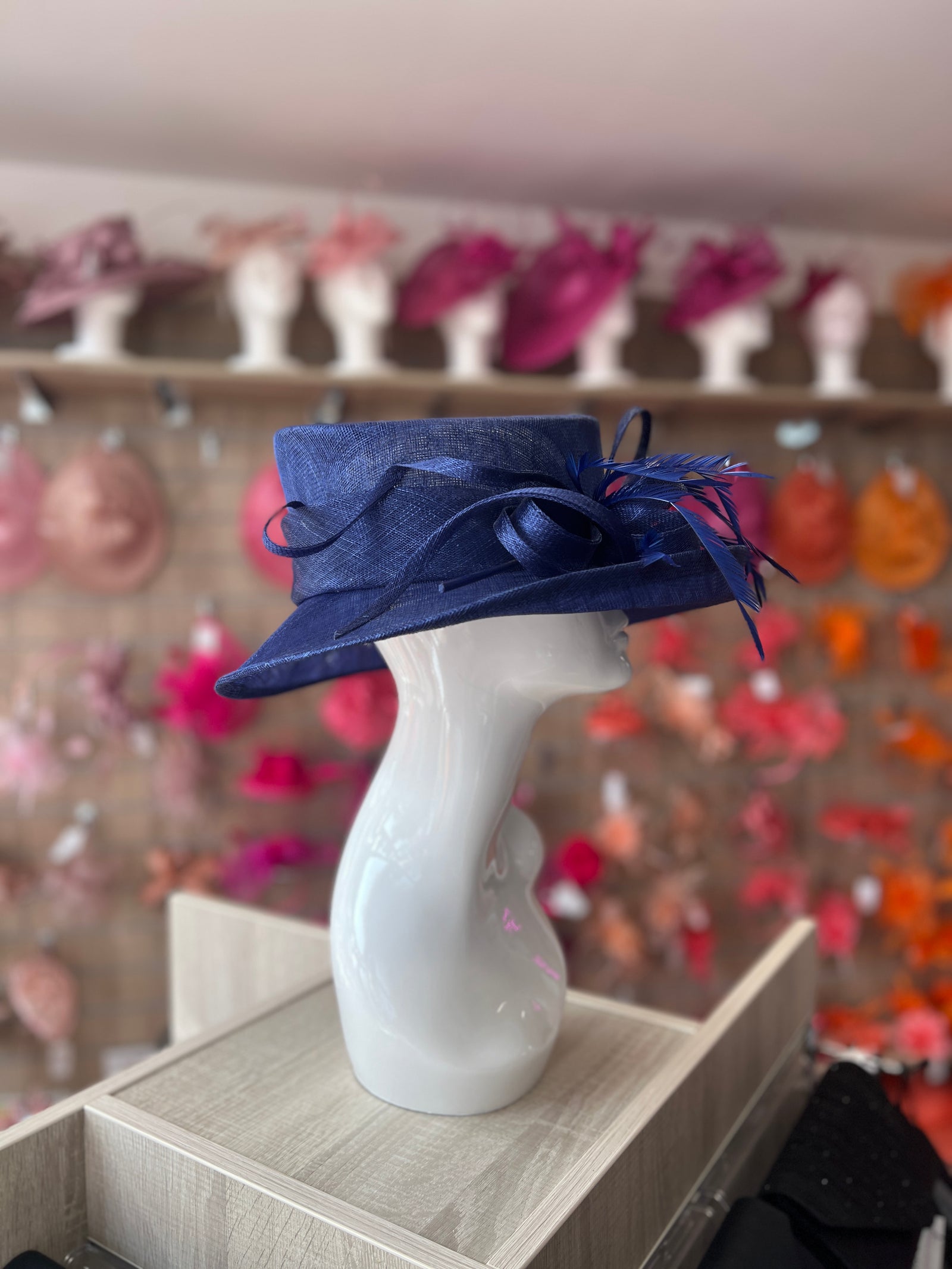Classic Sinamay Indigo Wedding Hat-Fascinators Direct