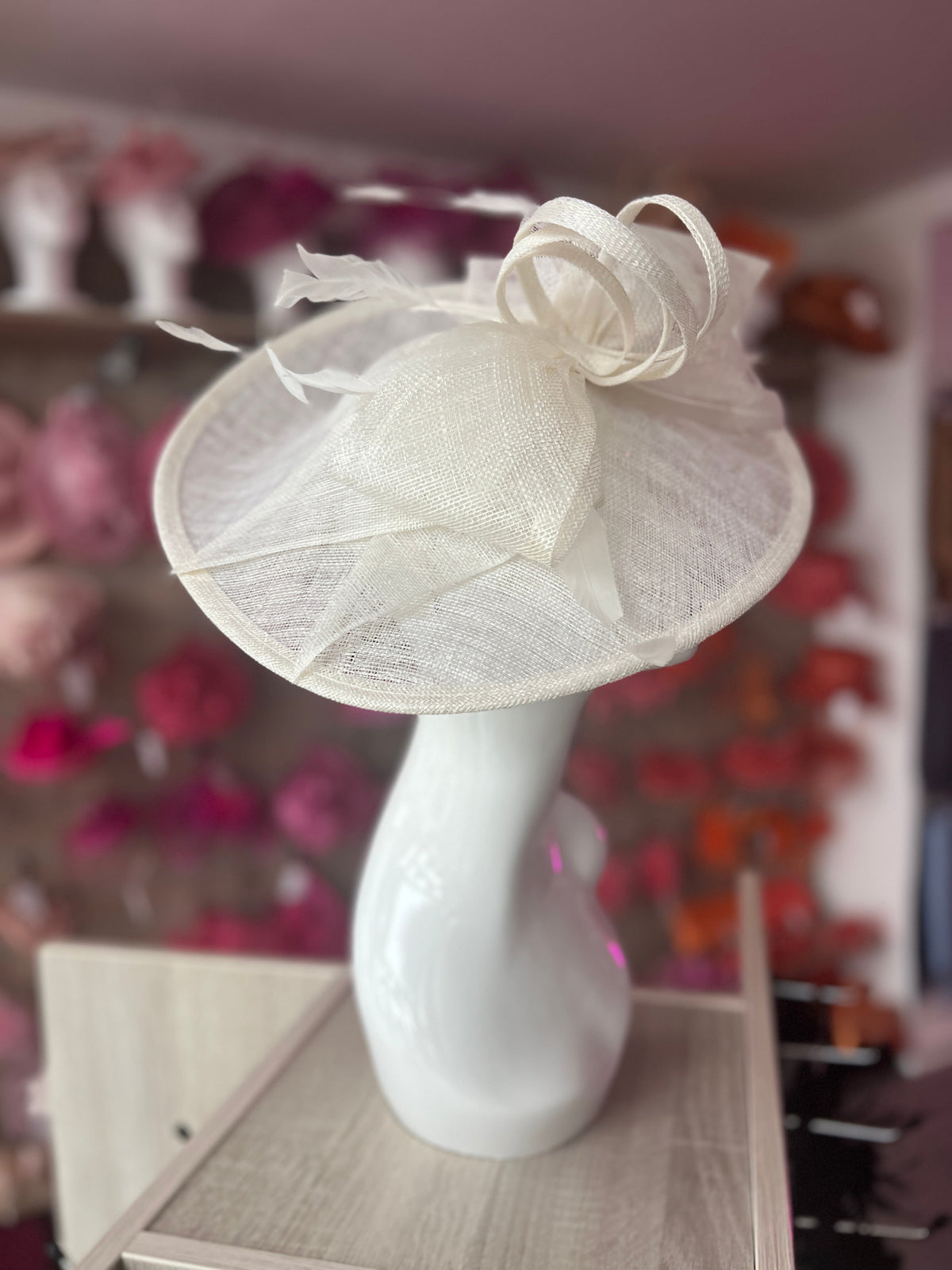 Classic Sinamay Ivory Hatinator with Bow-Fascinators Direct