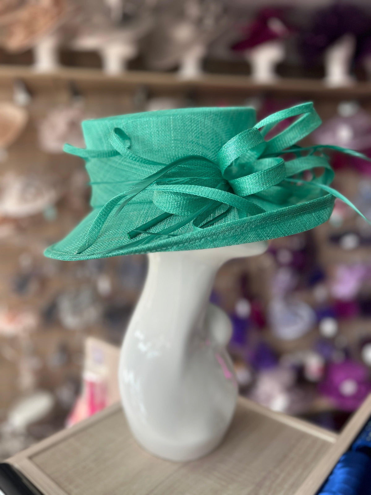 Classic Sinamay Jade Green Wedding Hat-Fascinators Direct
