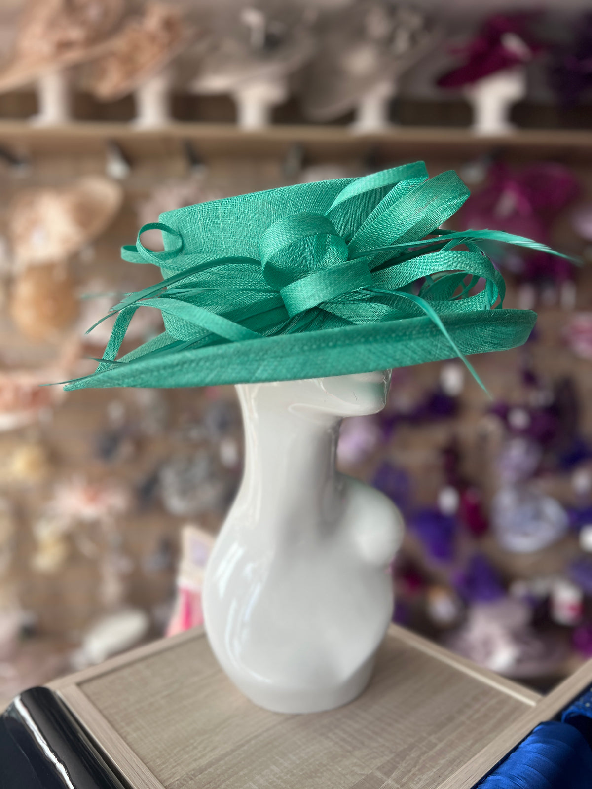 Classic Sinamay Jade Green Wedding Hat-Fascinators Direct