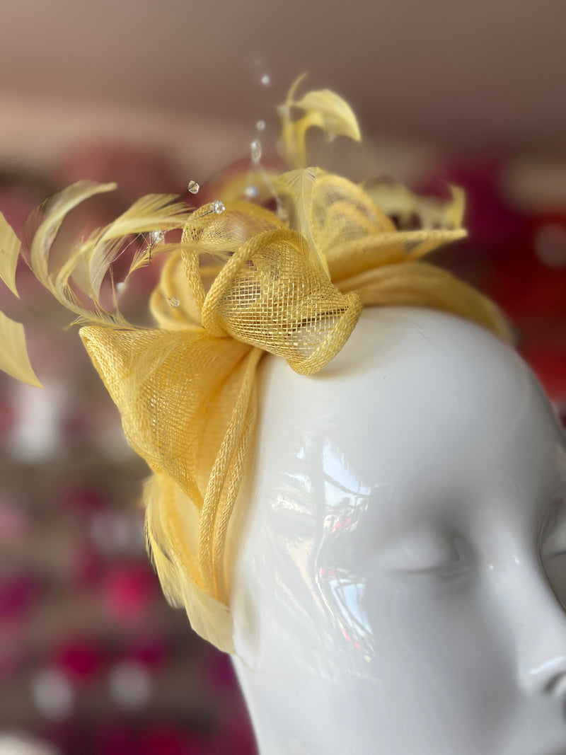 Classic Sinamay Lemon Fascinator for Weddings & The Races