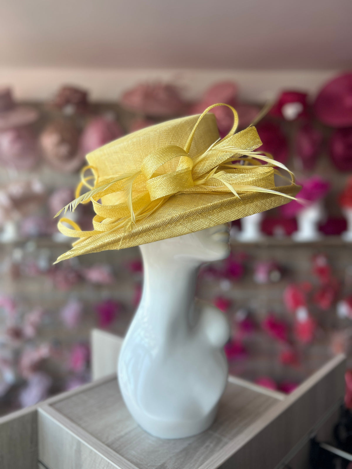 Classic Sinamay Lemon Wedding Hat-Fascinators Direct