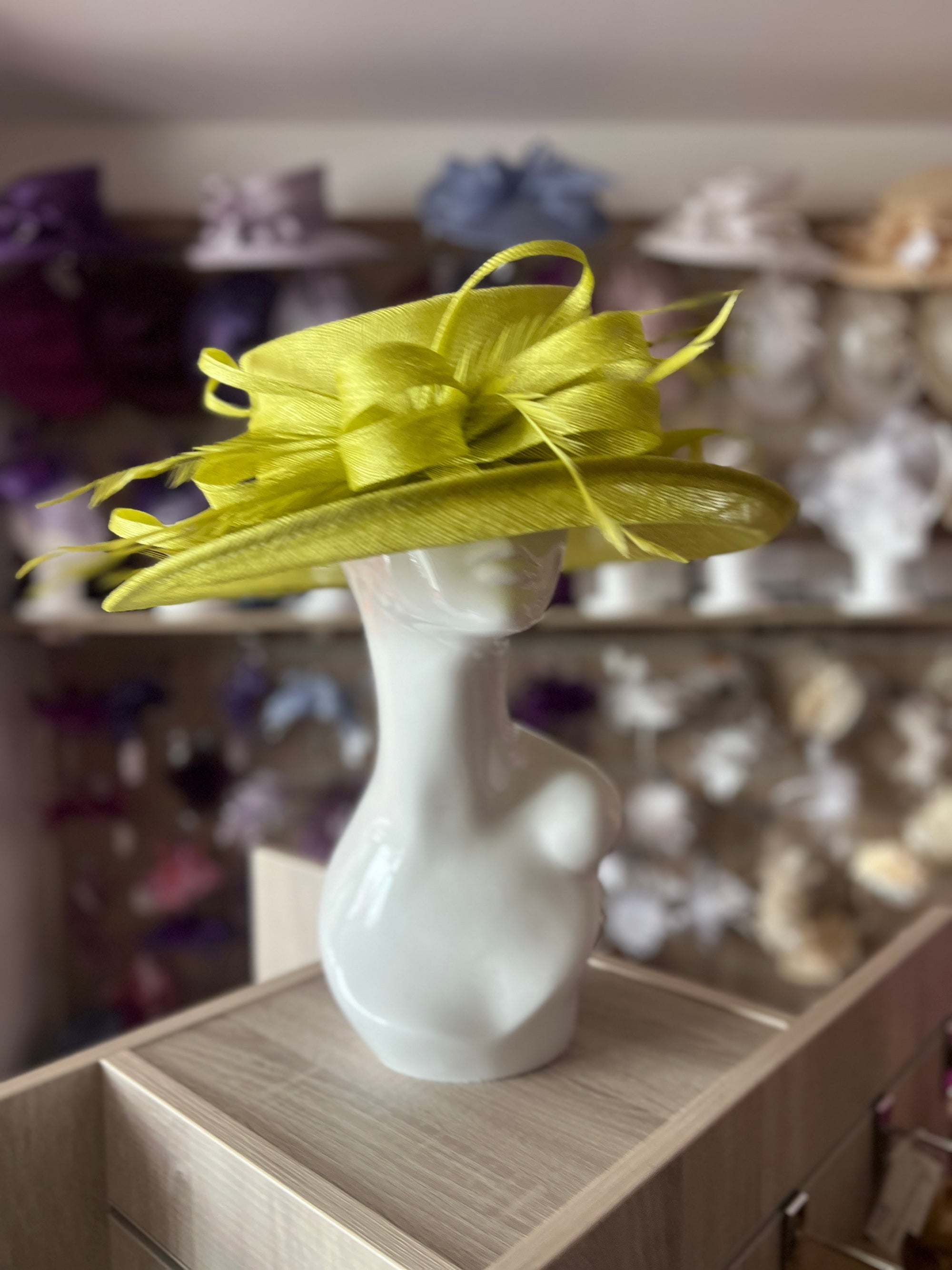 Classic Sinamay Lime Green Wedding Hat-Fascinators Direct