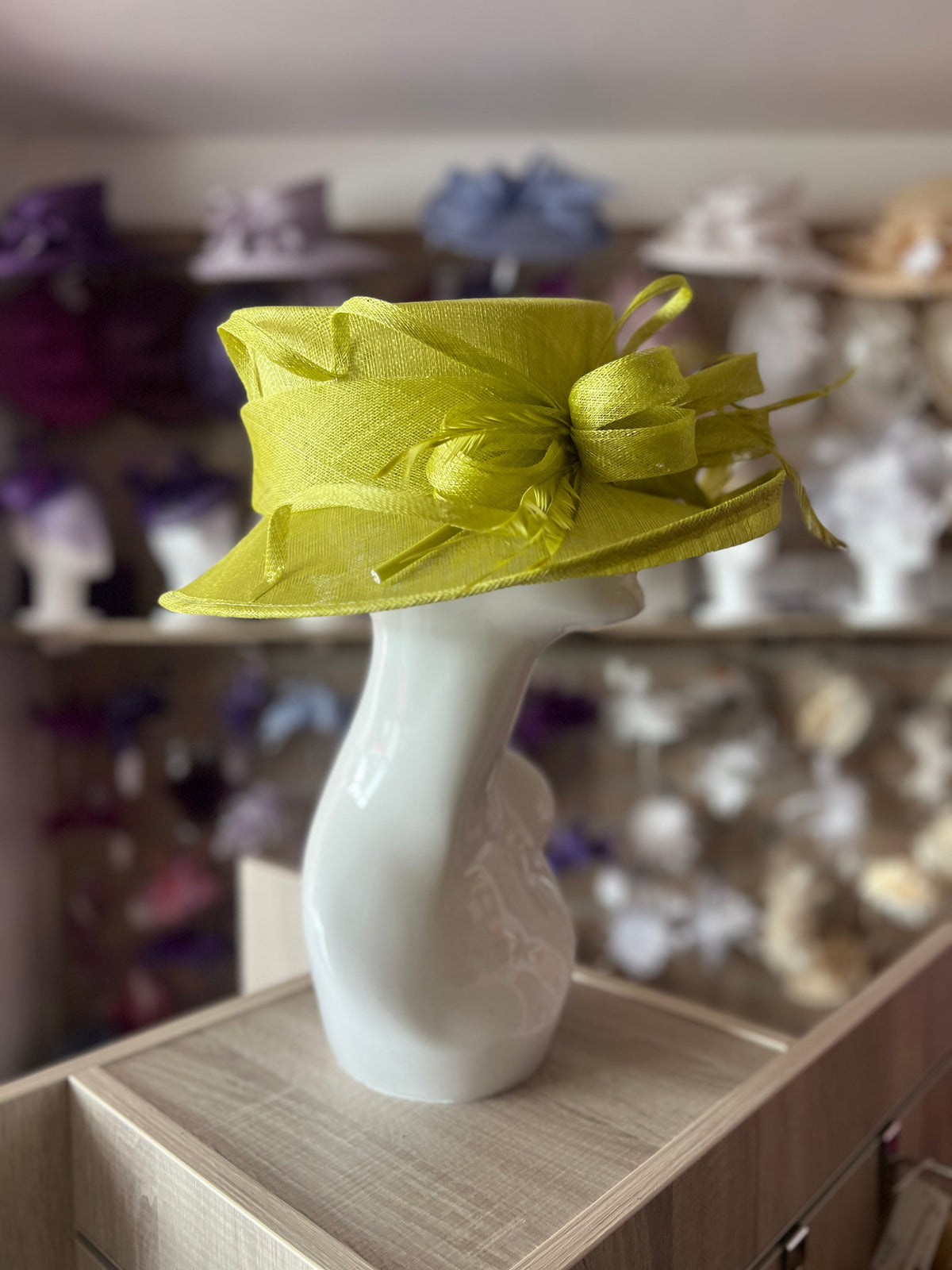 Classic Sinamay Lime Green Wedding Hat-Fascinators Direct
