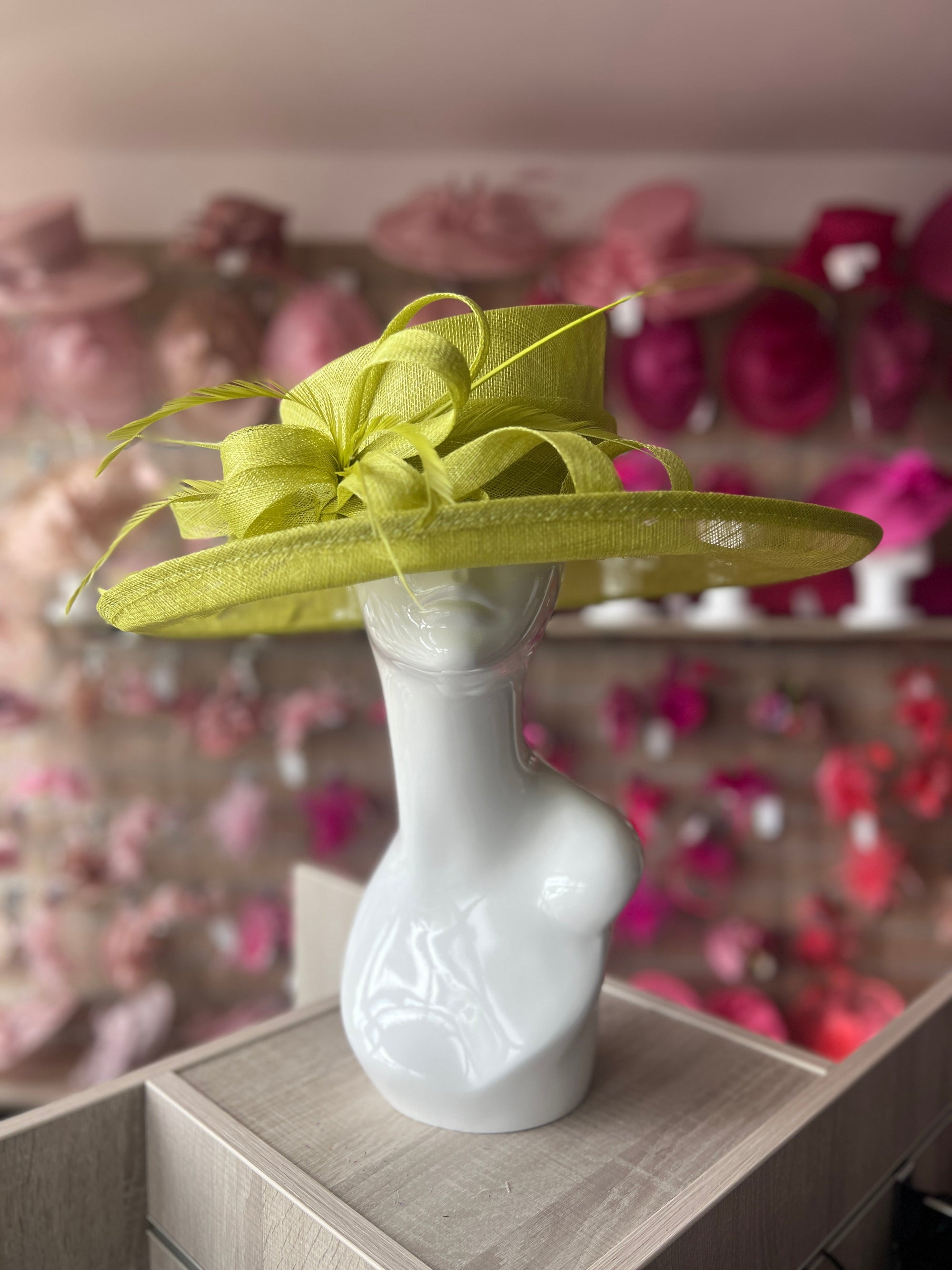 Classic Sinamay Lime Green Wedding Hat-Fascinators Direct