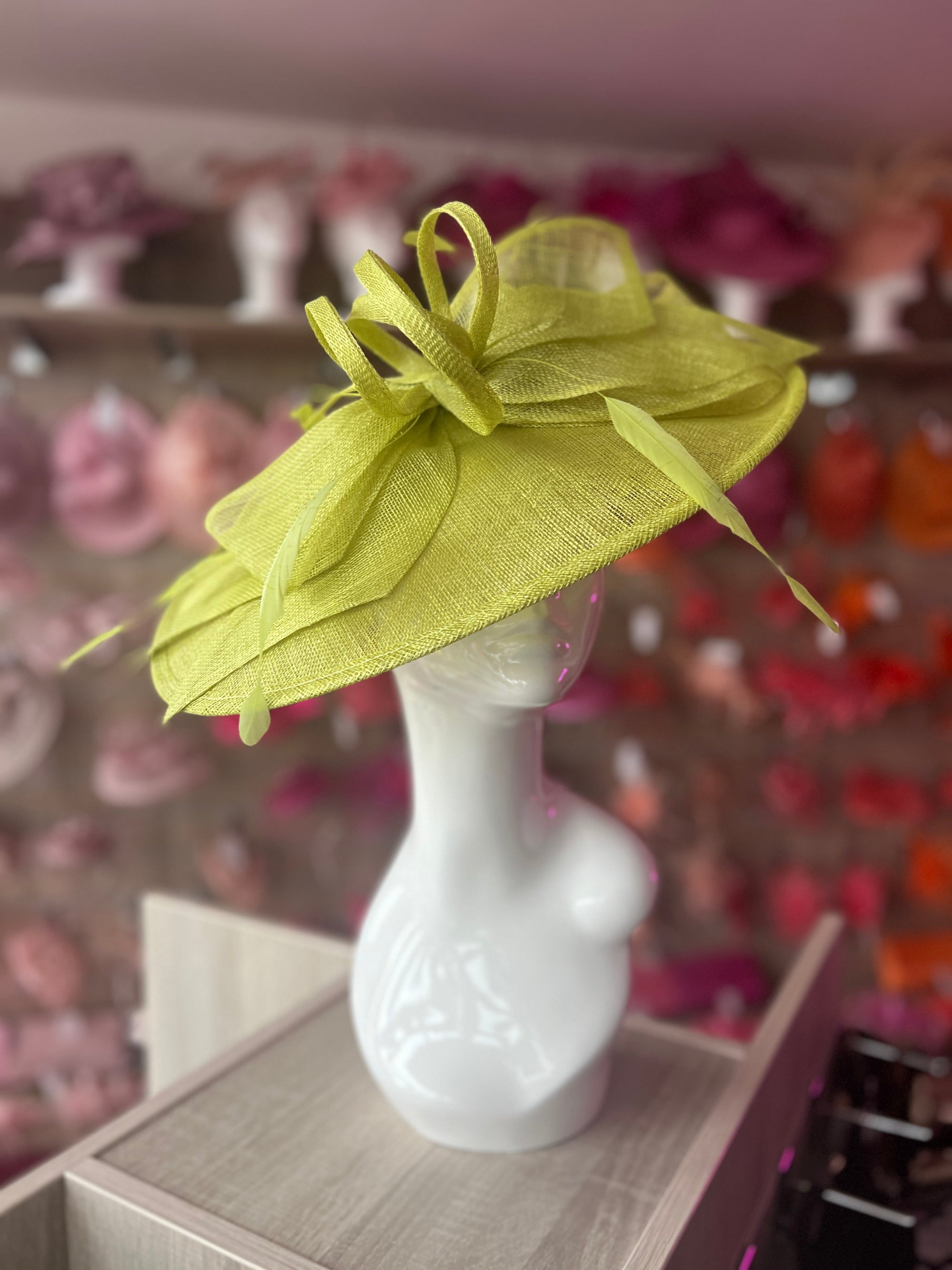 Classic Sinamay Lime Hatinator with Bow-Fascinators Direct