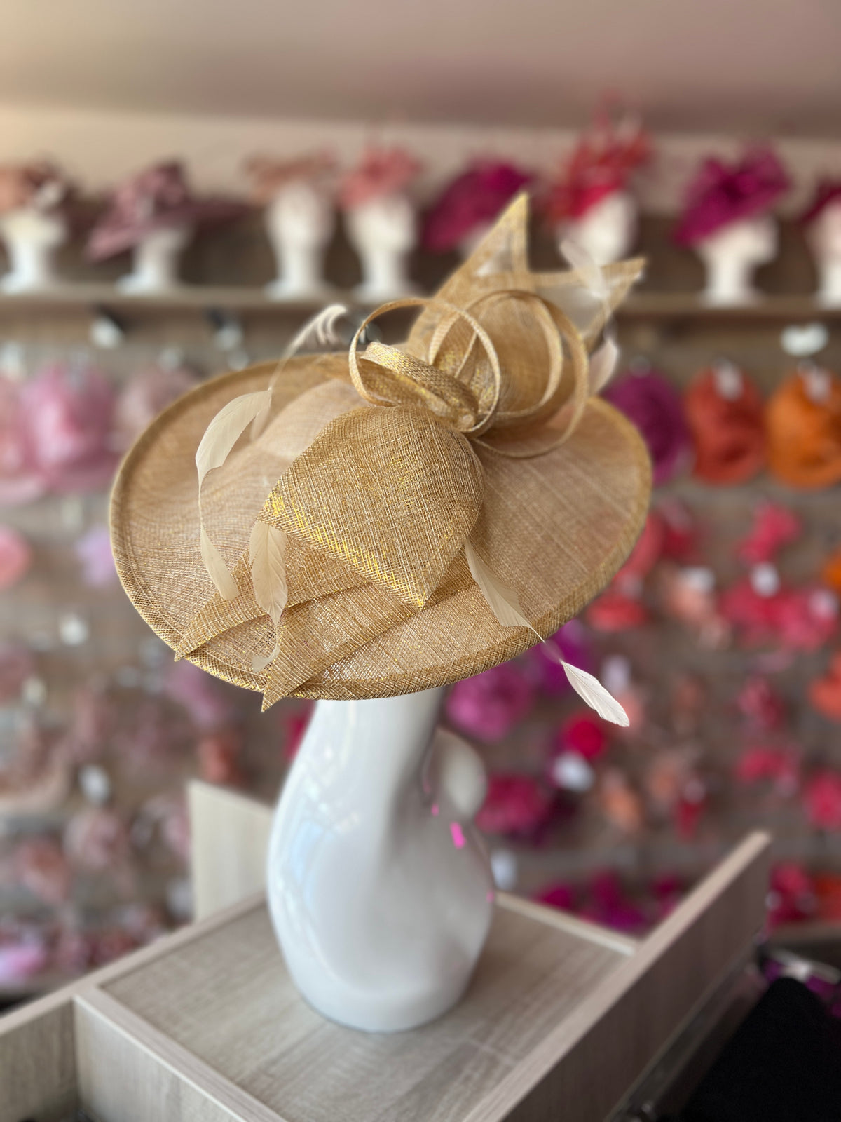 Classic Sinamay Metallic Gold Hatinator with Bow-Fascinators Direct