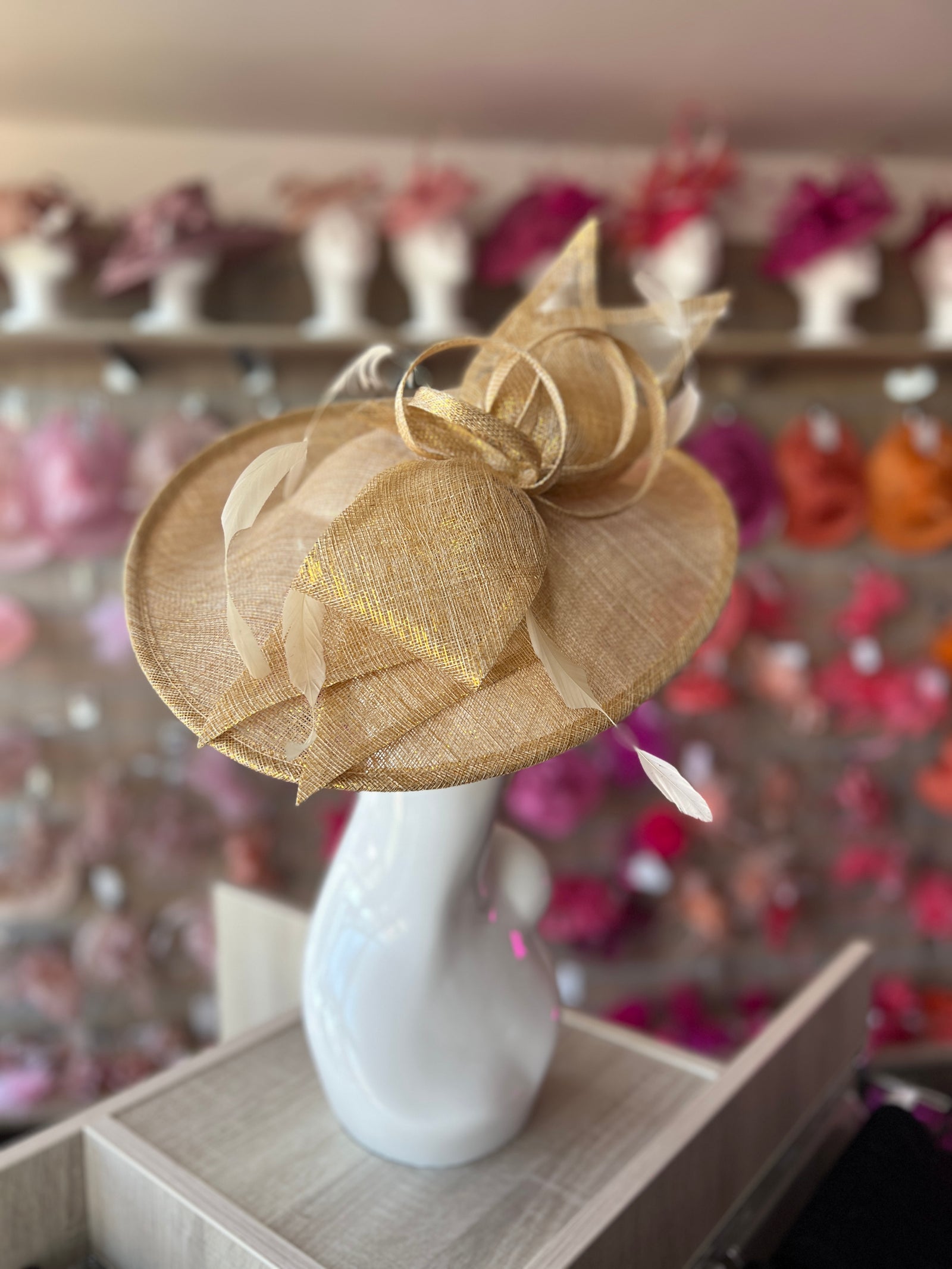 Classic Sinamay Metallic Gold Hatinator with Bow-Fascinators Direct