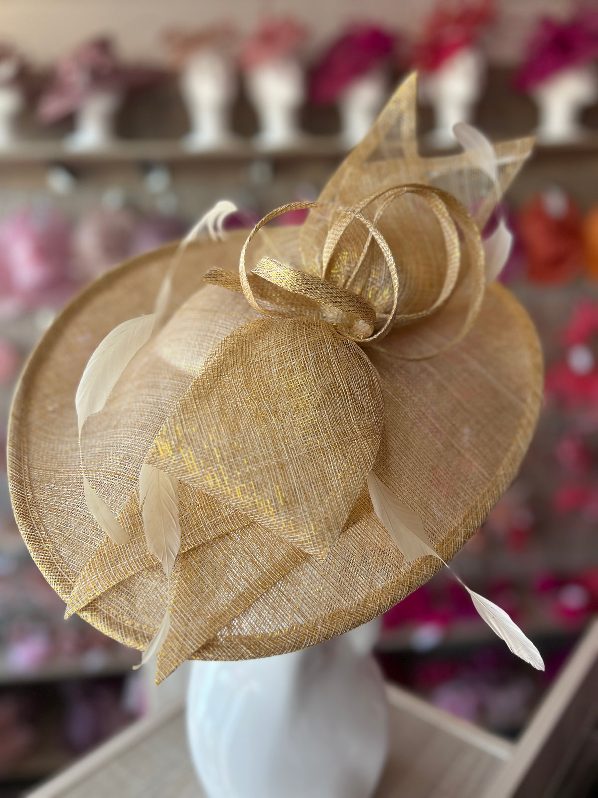 Classic Sinamay Metallic Gold Hatinator with Bow-Fascinators Direct