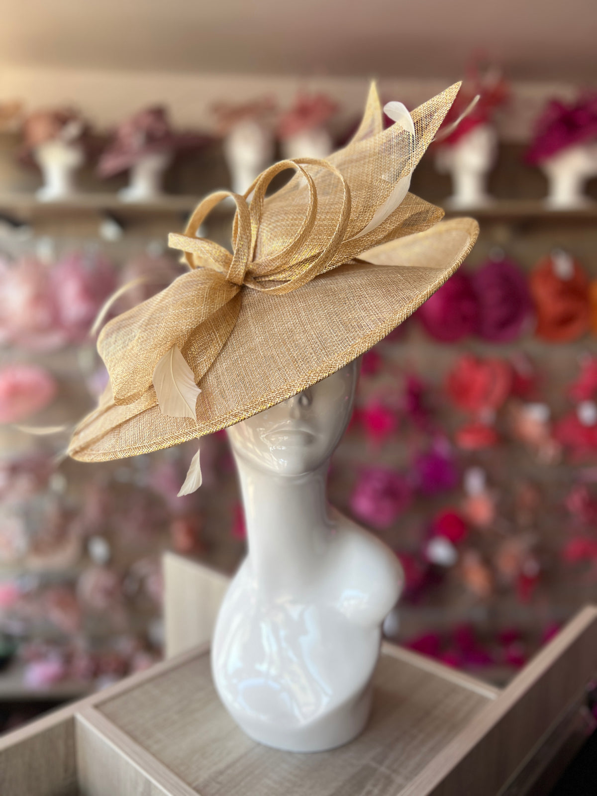 Classic Sinamay Metallic Gold Hatinator with Bow-Fascinators Direct