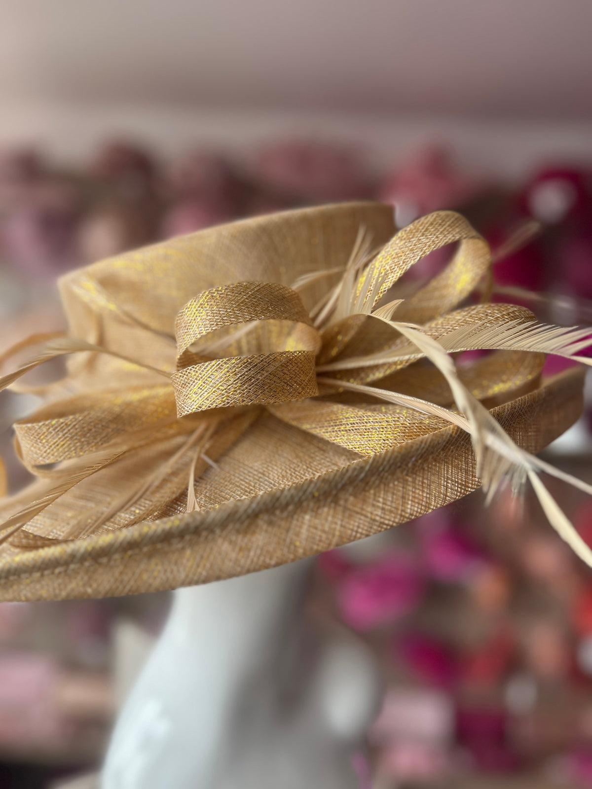 Classic Sinamay Metallic Gold Wedding Hat-Fascinators Direct