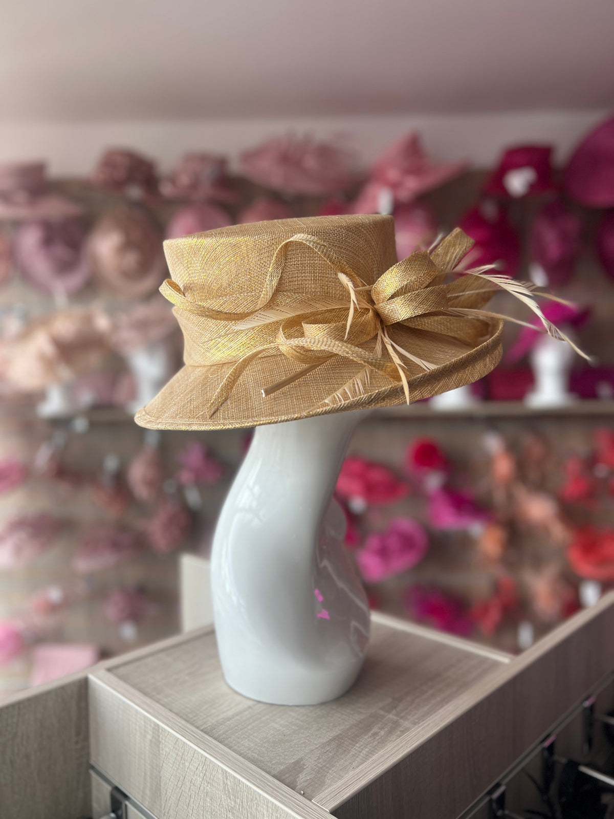 Classic Sinamay Metallic Gold Wedding Hat-Fascinators Direct