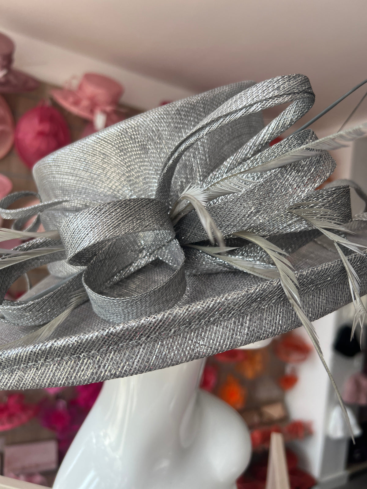 Classic Sinamay Metallic Graphite Wedding Hat-Fascinators Direct