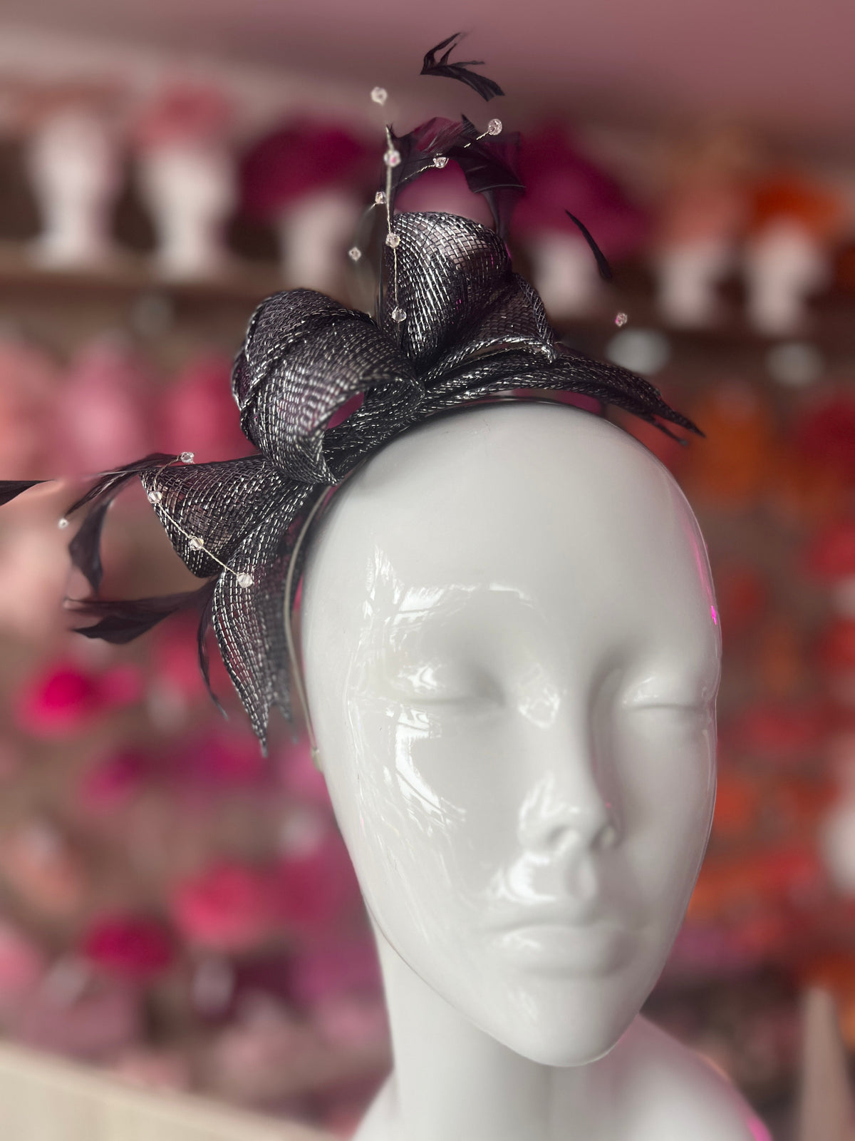 Classic Sinamay Metallic Navy Fascinator-Fascinators Direct