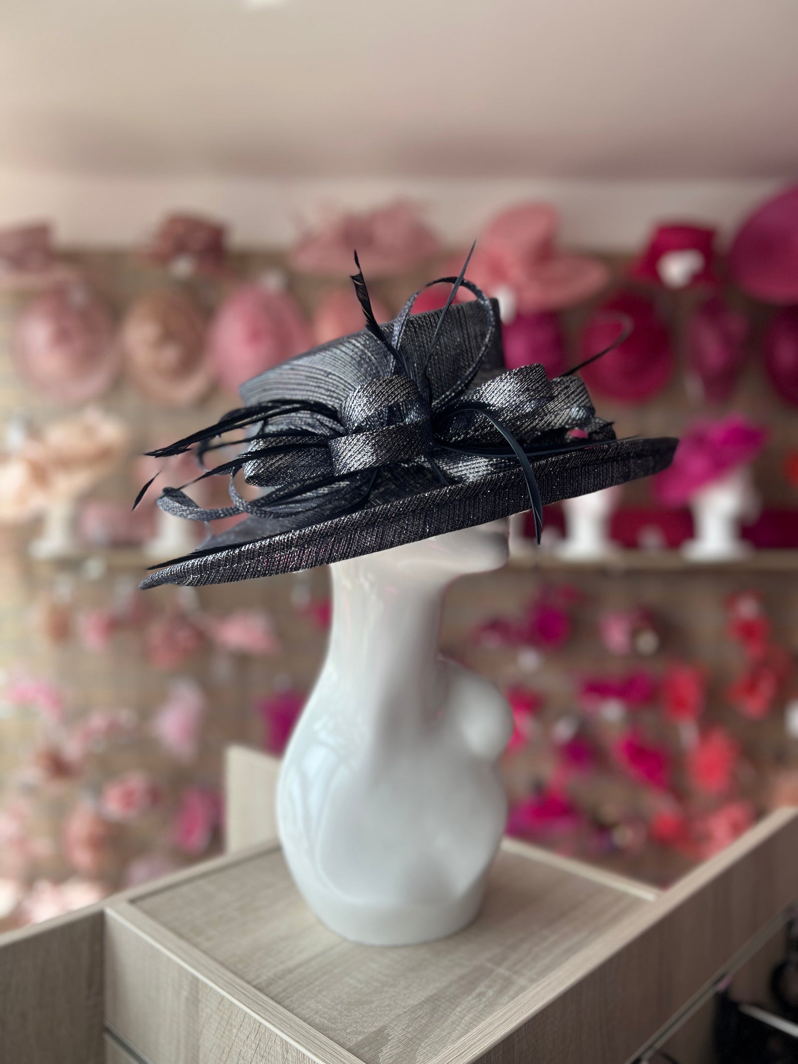 Classic Sinamay Metallic Navy Wedding Hat-Fascinators Direct