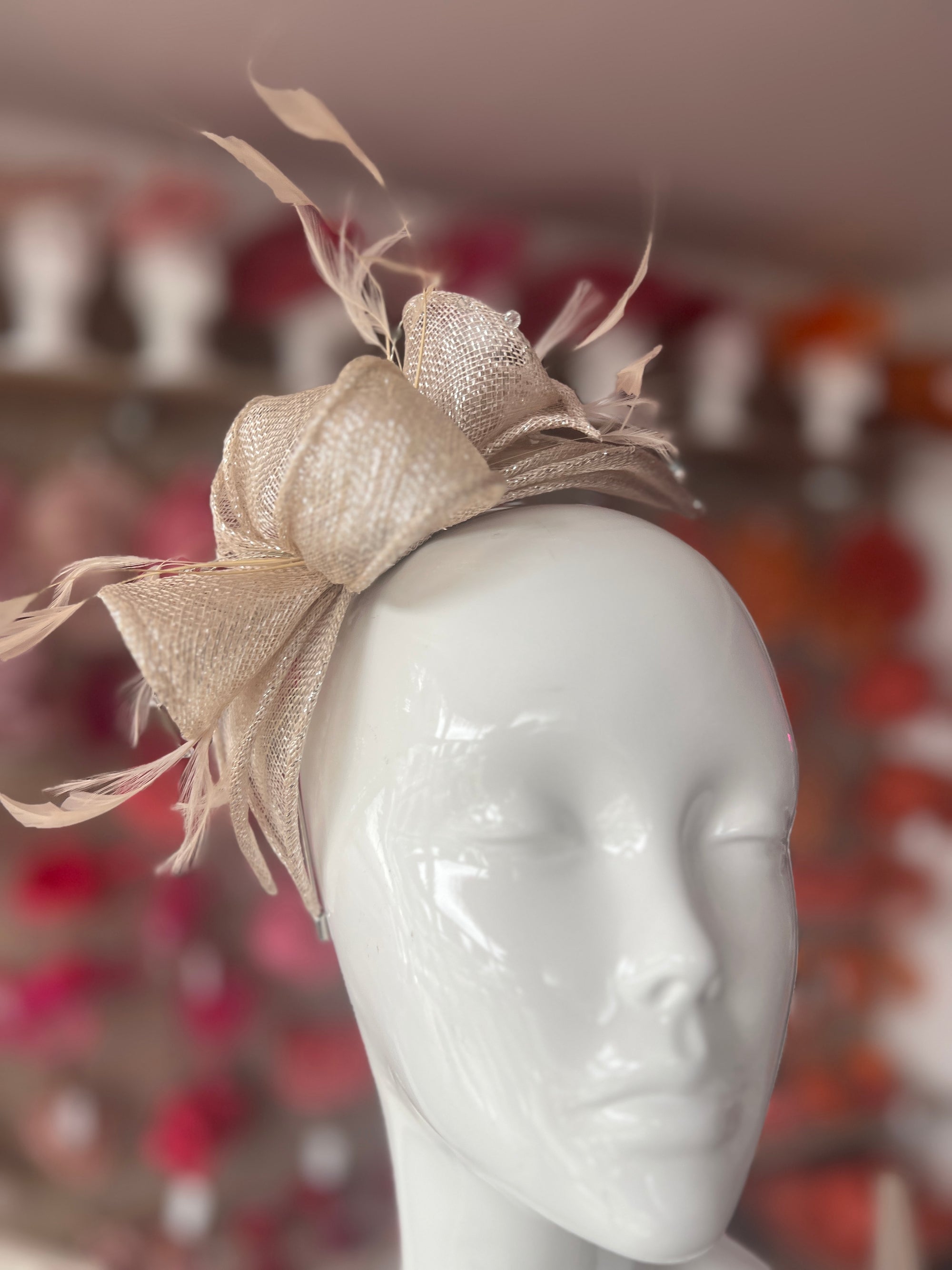 Classic Sinamay Metallic Nude Fascinator-Fascinators Direct