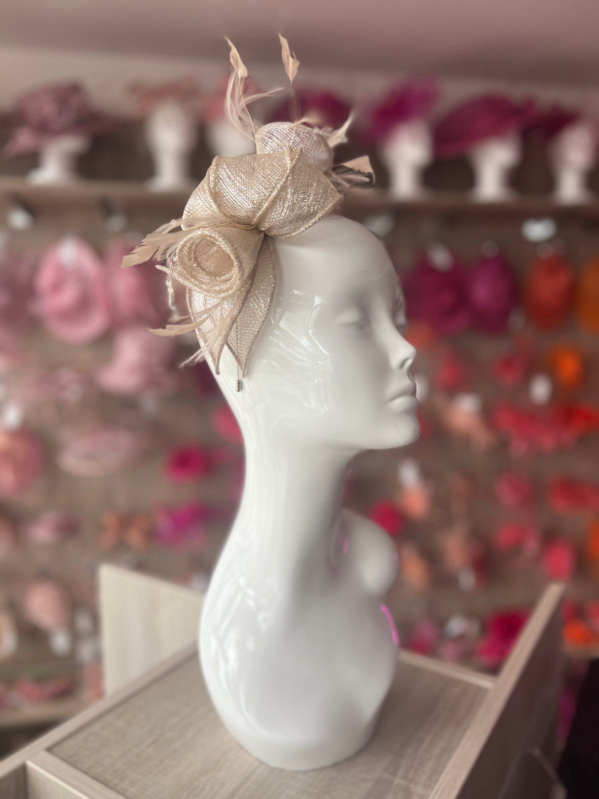 Classic Sinamay Metallic Nude Fascinator-Fascinators Direct