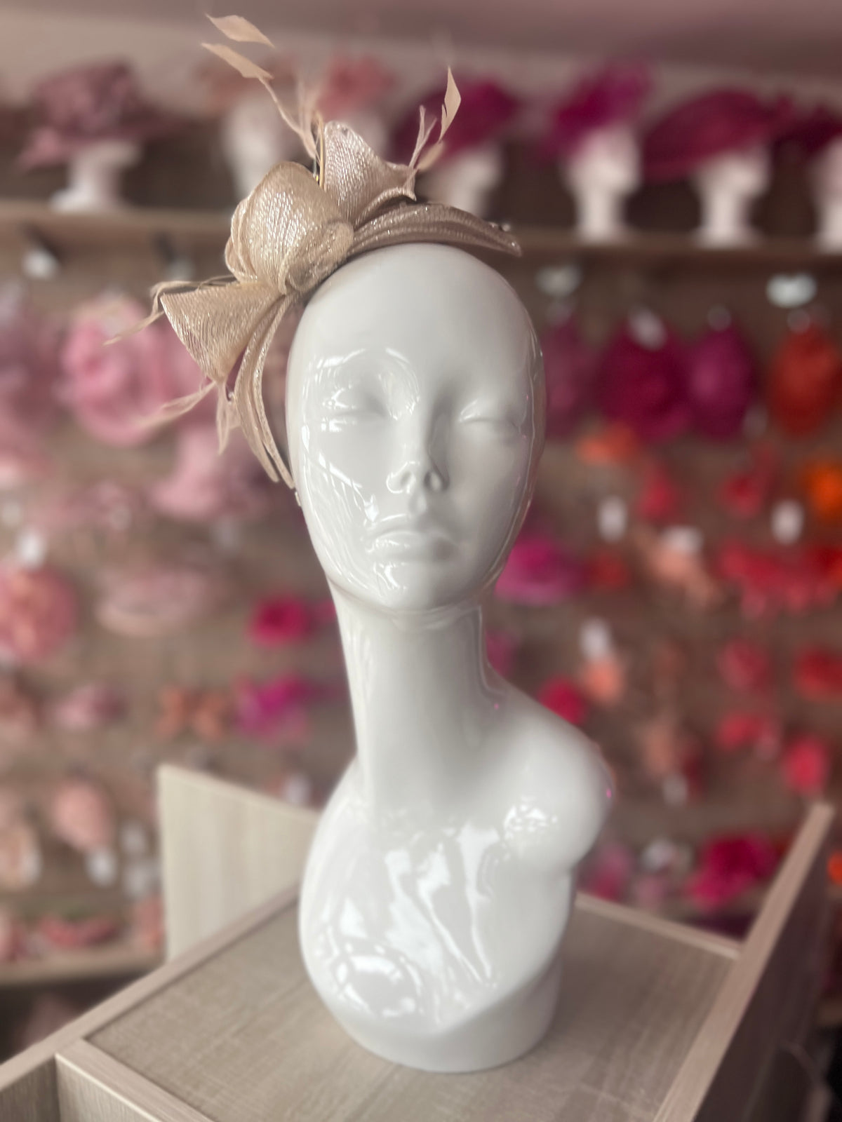 Classic Sinamay Metallic Nude Fascinator-Fascinators Direct