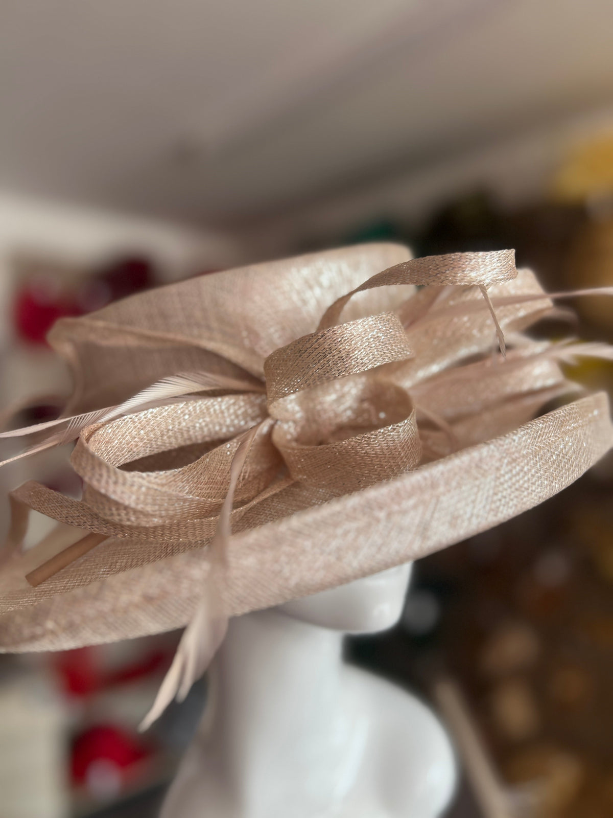 Classic Sinamay Metallic Nude Wedding Hat-Fascinators Direct