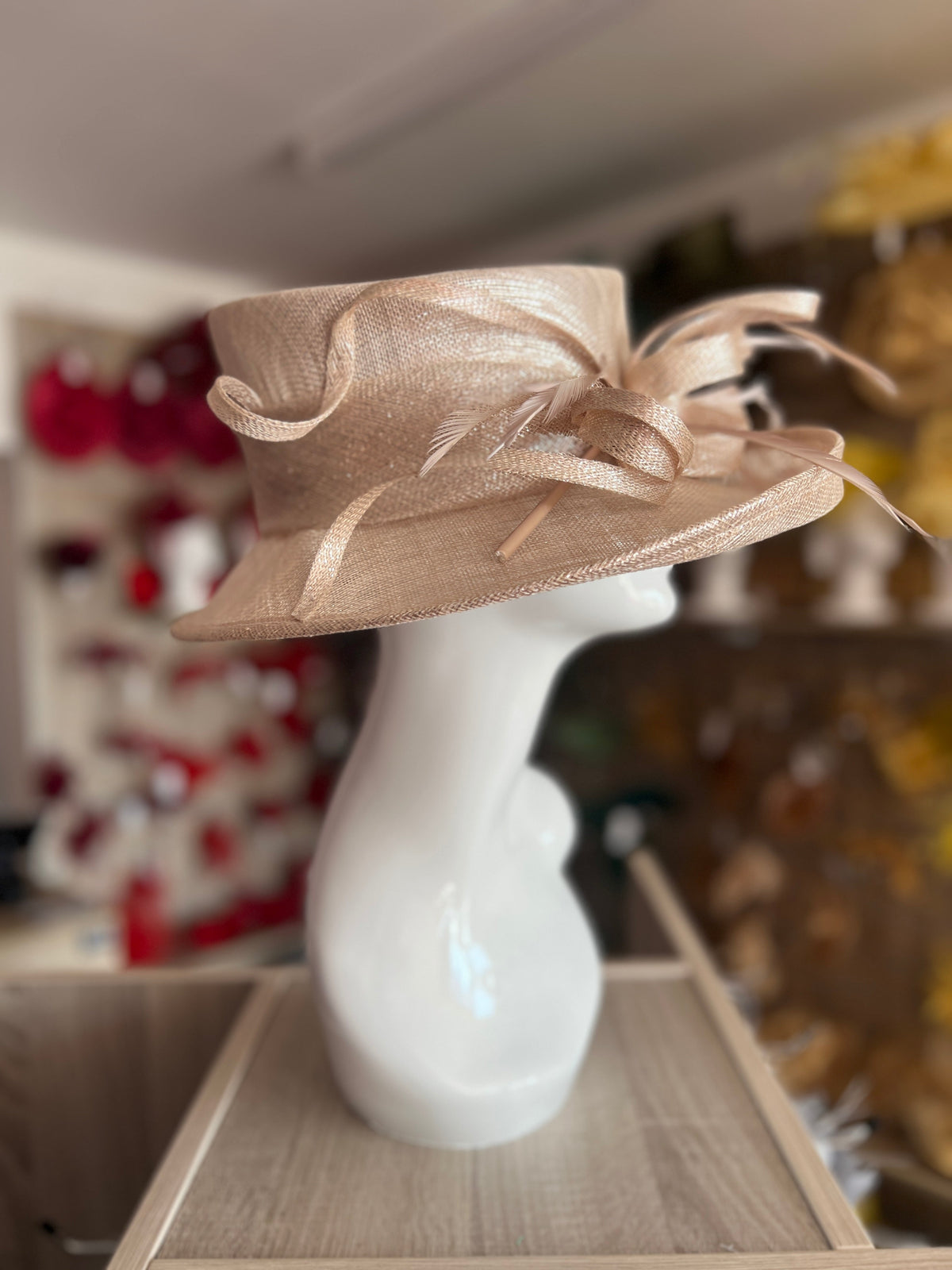 Classic Sinamay Metallic Nude Wedding Hat-Fascinators Direct